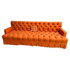 Magnificent Vintage Coral Orange Tufted Sofa Dorothy Draper style