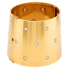 Magnificent vintage diamond 18K yellow gold wide bangle