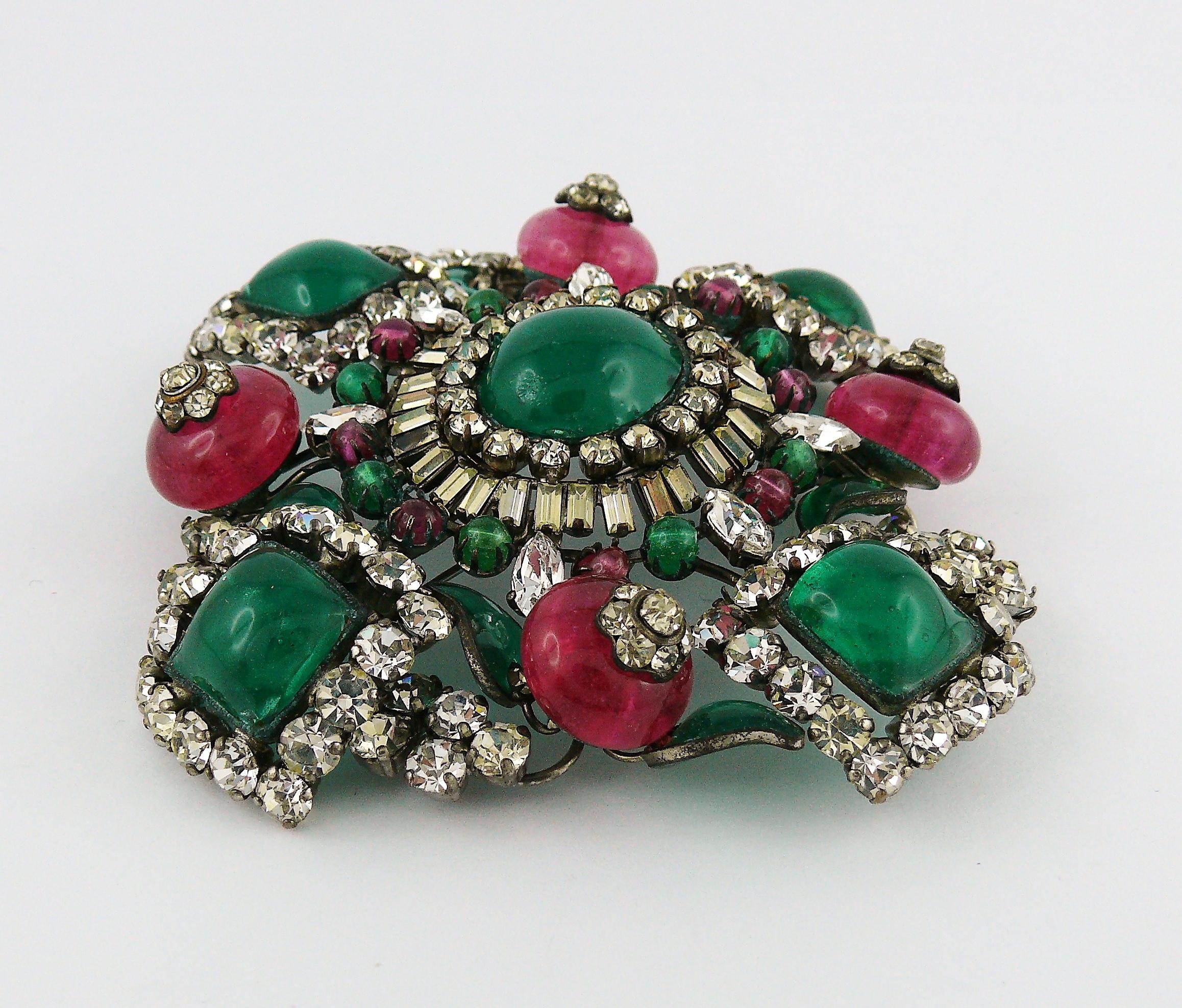 Magnificent Vintage Poured Glass Jewelled Massive Brooch Pendant  In Good Condition In Nice, FR