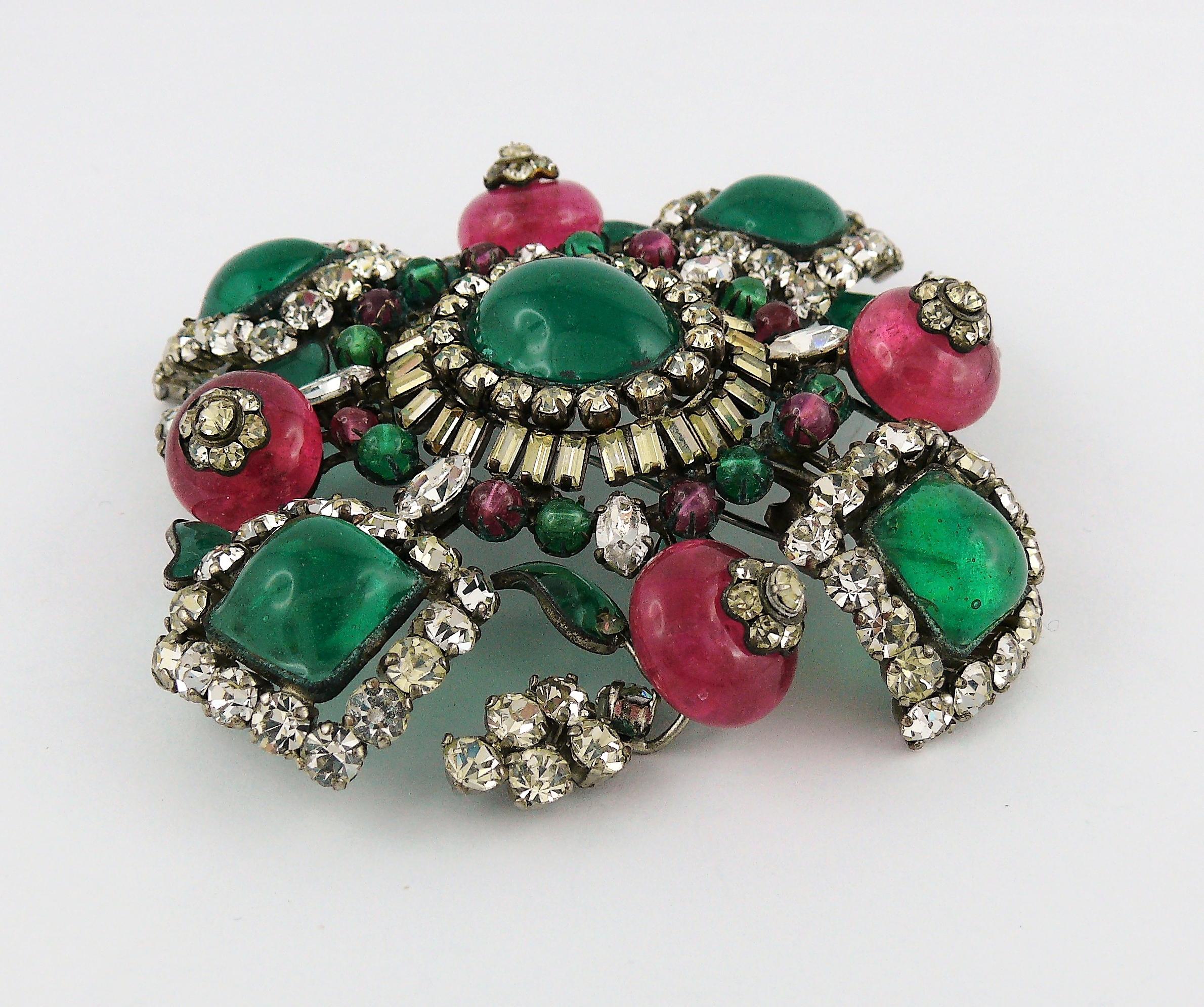 Women's Magnificent Vintage Poured Glass Jewelled Massive Brooch Pendant 