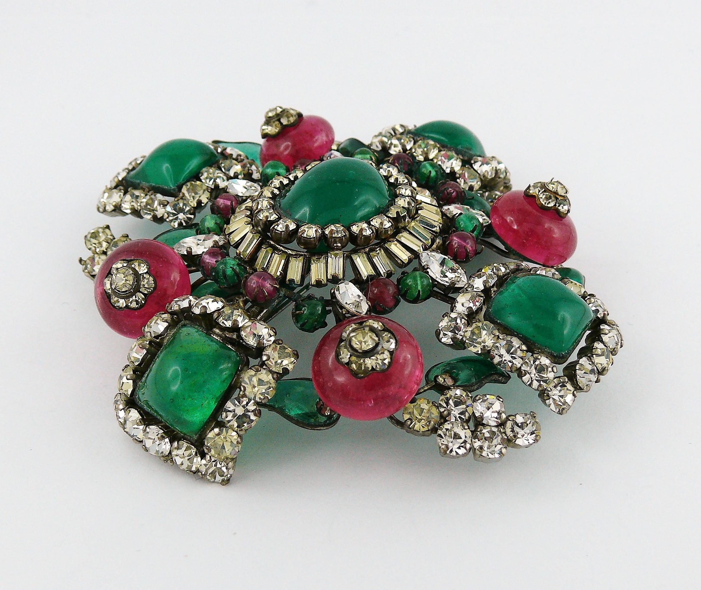 Magnificent Vintage Poured Glass Jewelled Massive Brooch Pendant  2