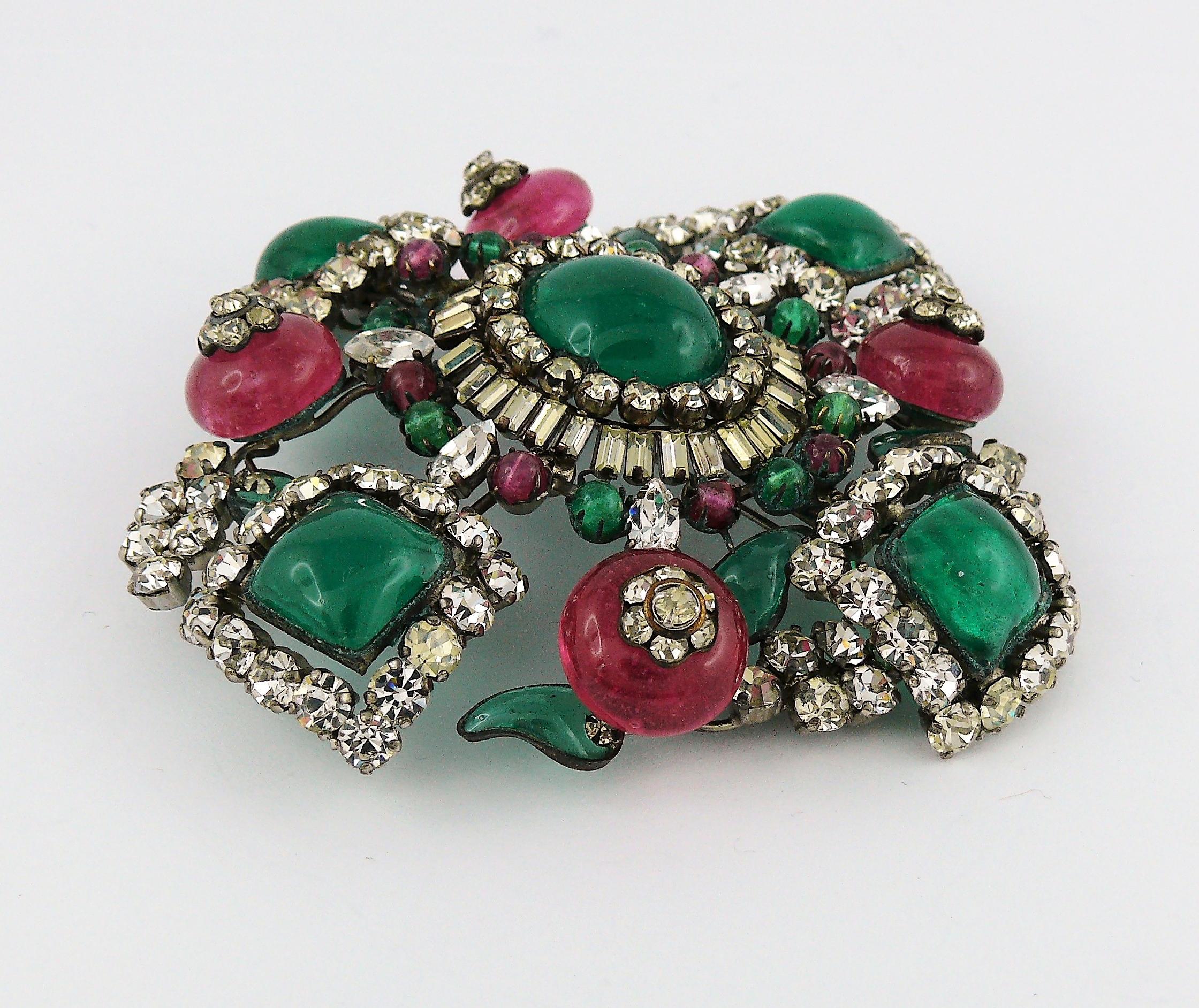 Magnificent Vintage Poured Glass Jewelled Massive Brooch Pendant  3