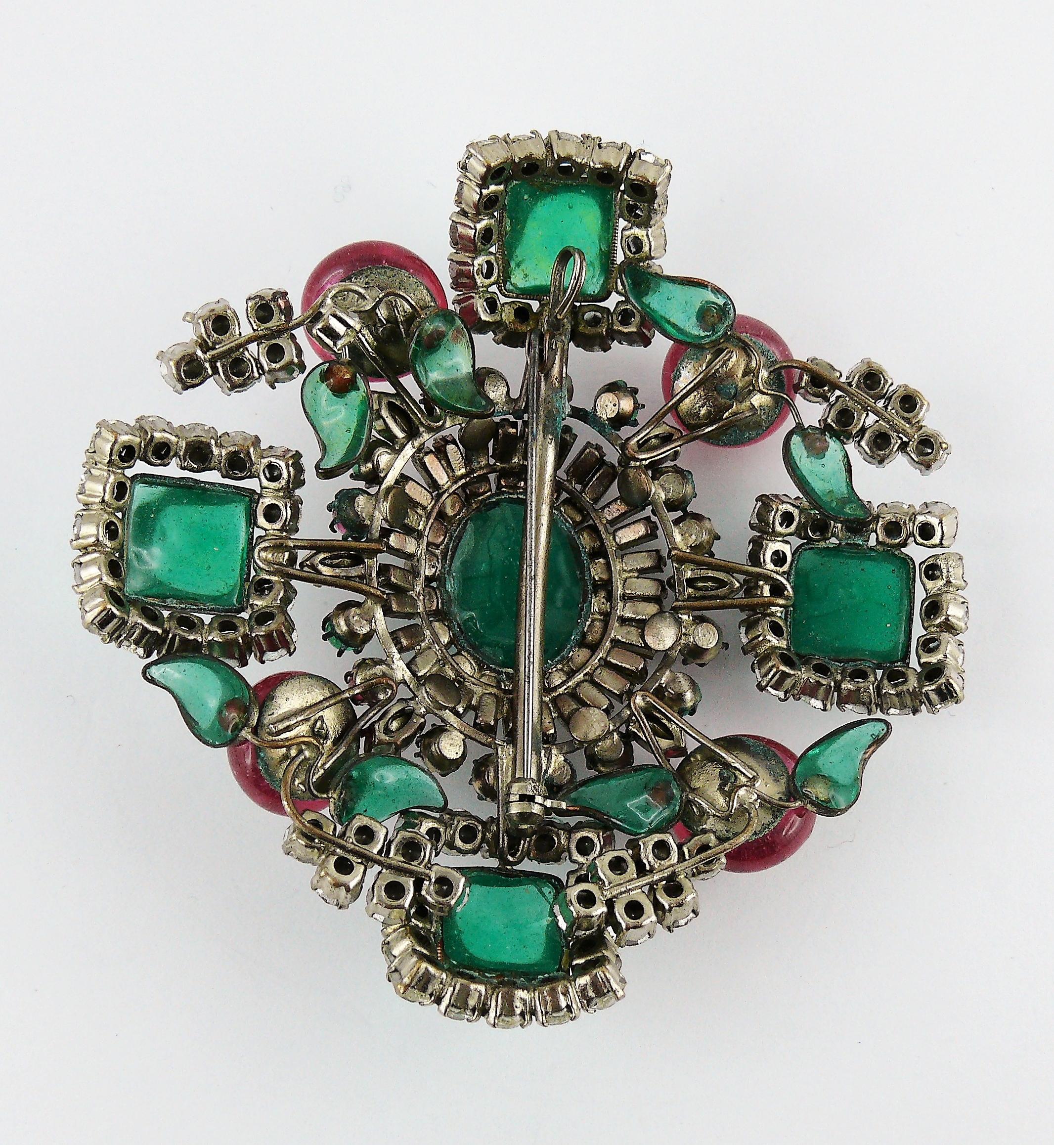 Magnificent Vintage Poured Glass Jewelled Massive Brooch Pendant  4