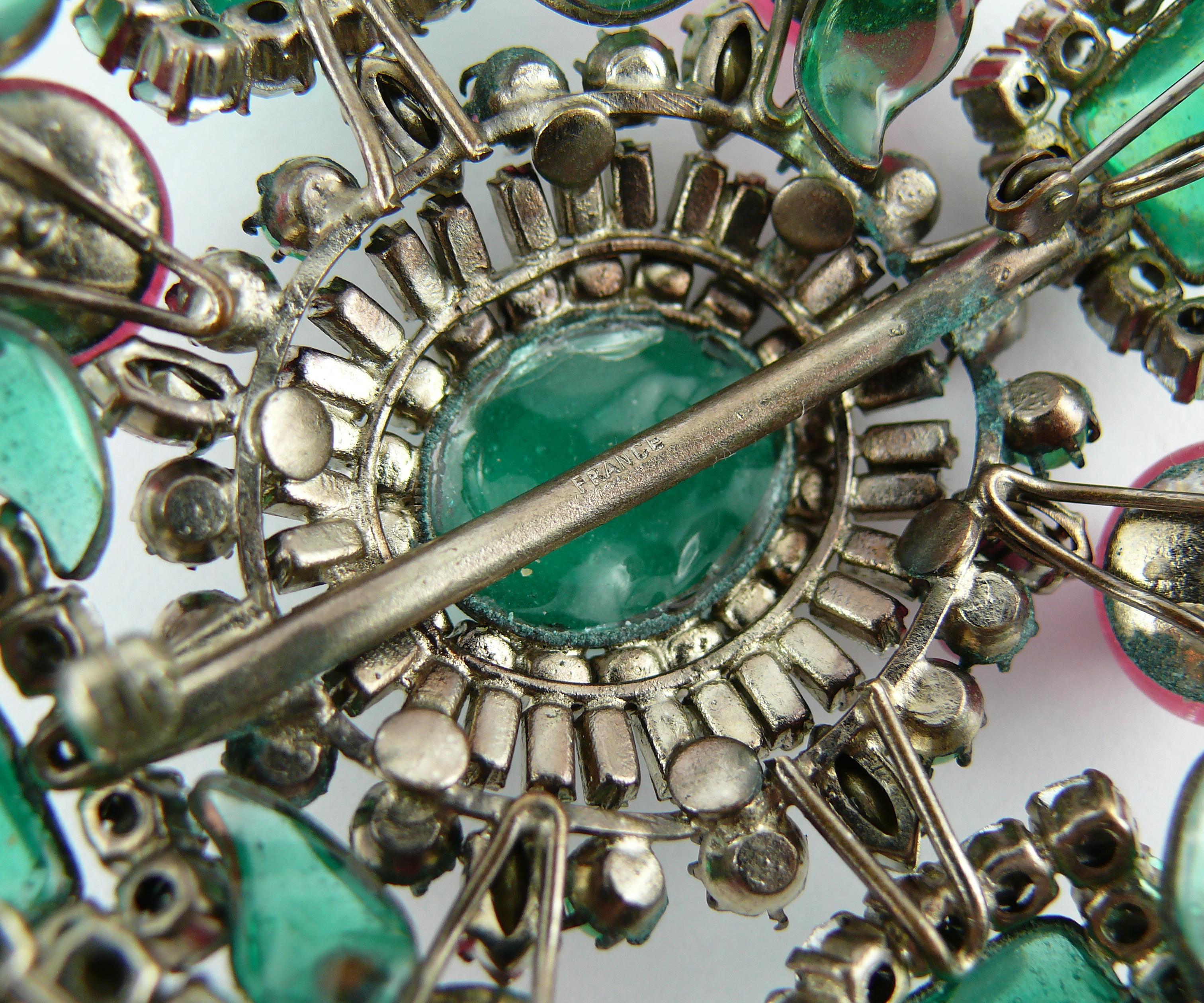 Magnificent Vintage Poured Glass Jewelled Massive Brooch Pendant  5