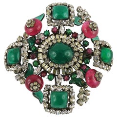 Magnificent Vintage Poured Glass Jewelled Massive Brooch Pendant