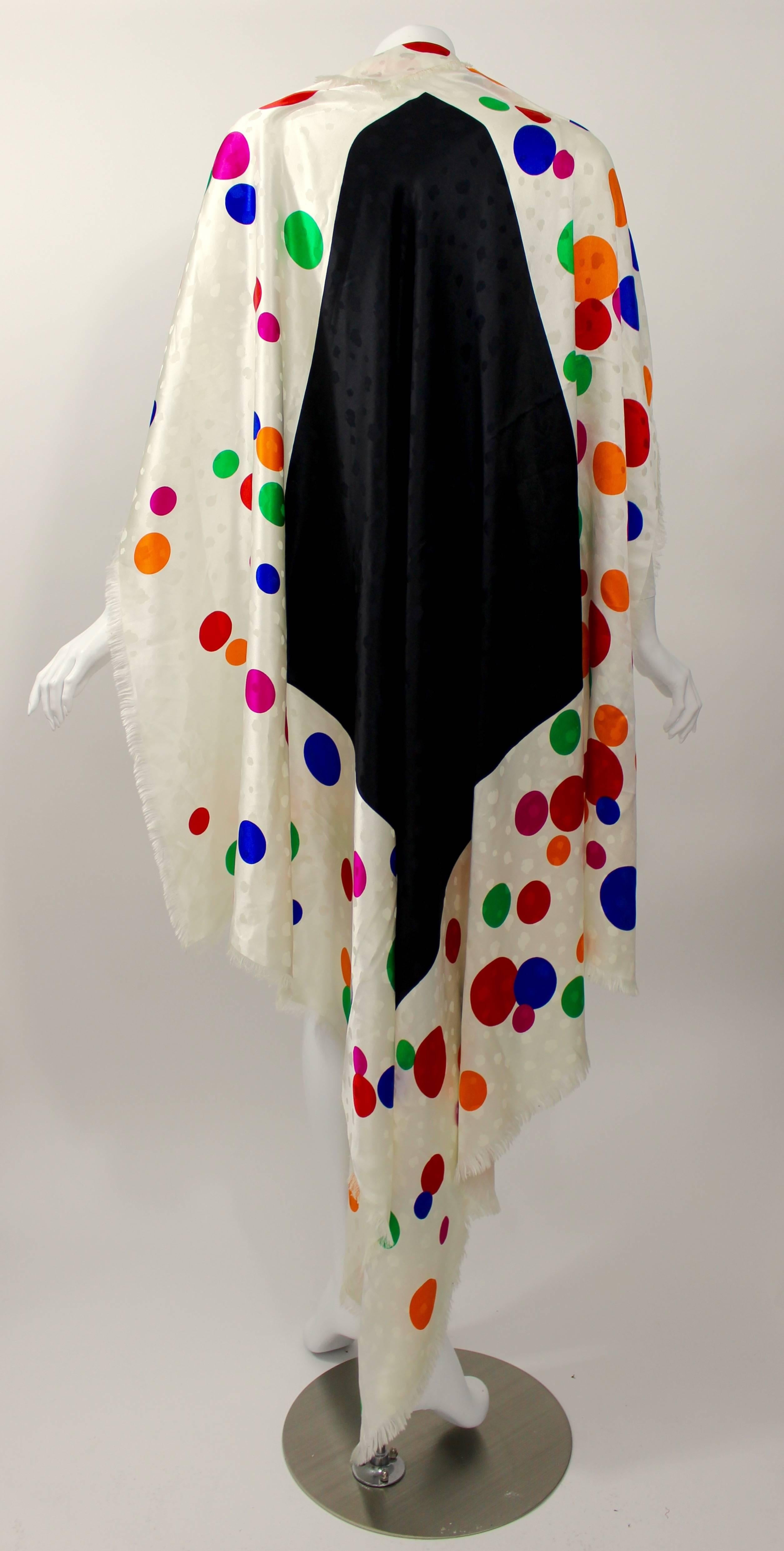 Magnificent Vintage Saint Laurent Silk Color Dot Print Shawl / Scarf YSL  In Excellent Condition For Sale In Boca Raton, FL