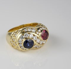 Magnificent Vintage Untreated Sapphire Ruby Diamond Cross over Ring