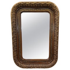 Antique Magnificent wall mirror frame, bronzed, rounded edges, Biedermeier 1860 Austria
