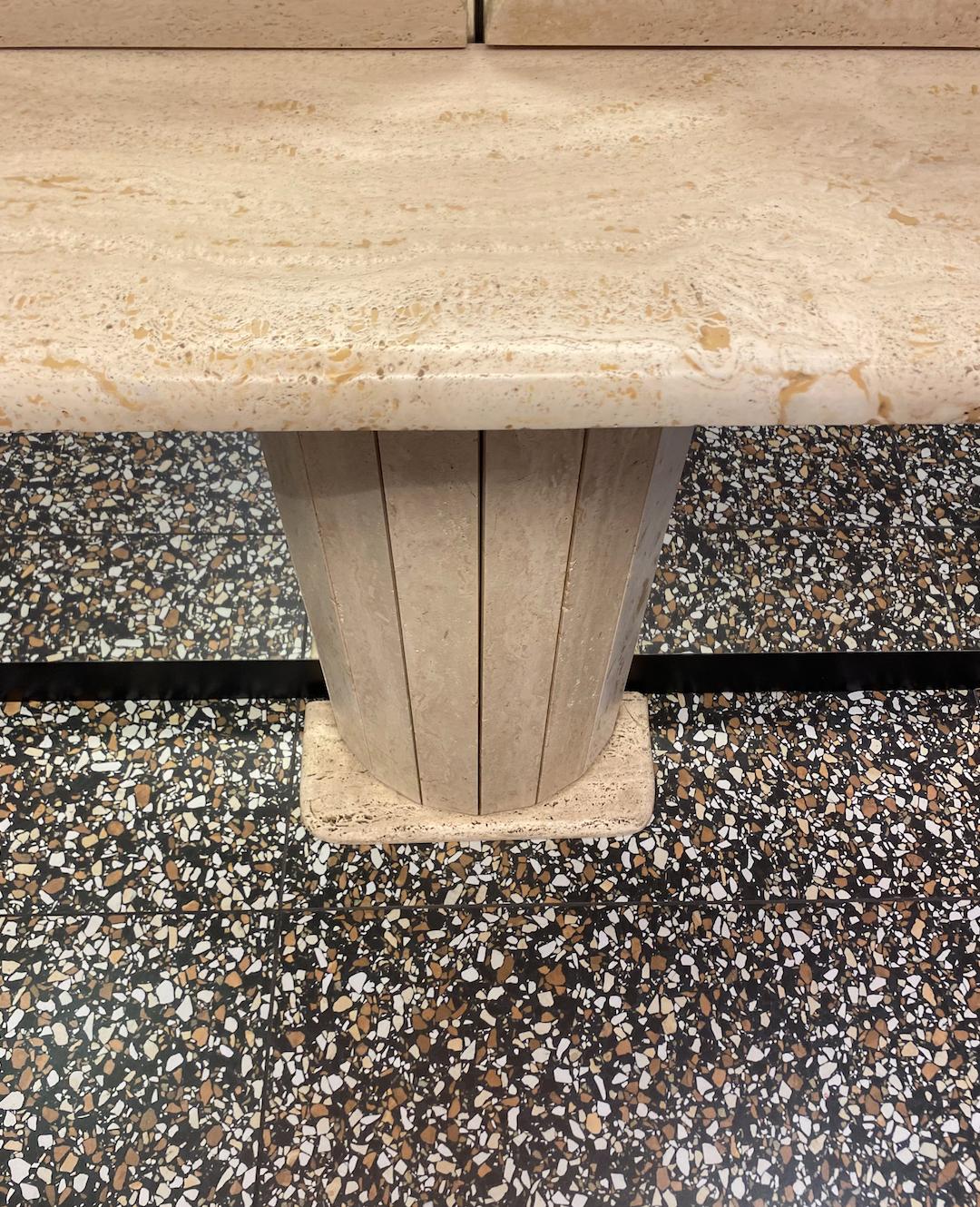 Late 20th Century Magnificent wall mirror with travertine console, Italian design, Circa 70. For Sale