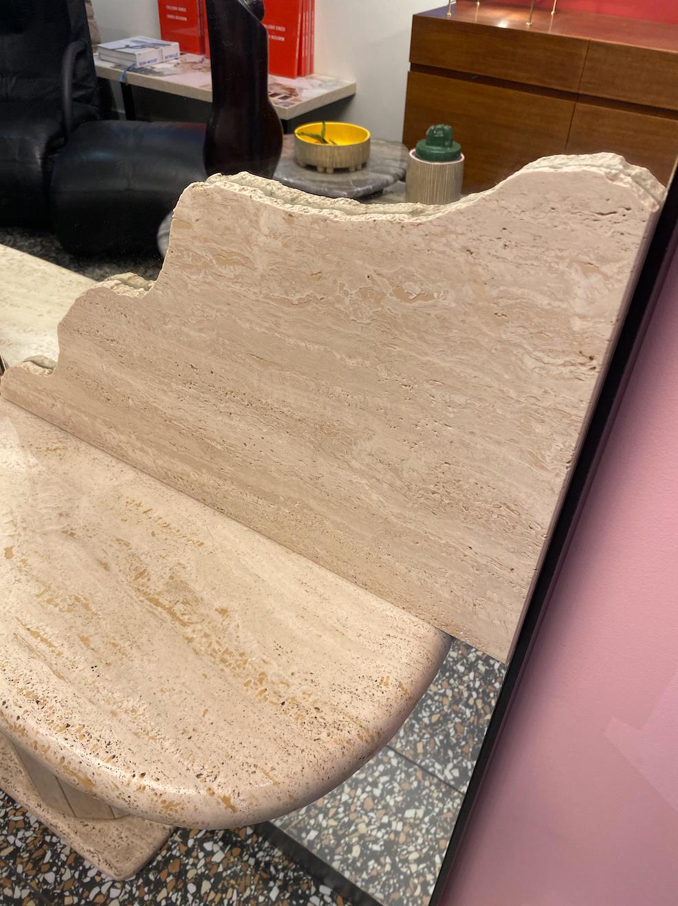 Magnificent wall mirror with travertine console, Italian design, Circa 70. For Sale 3