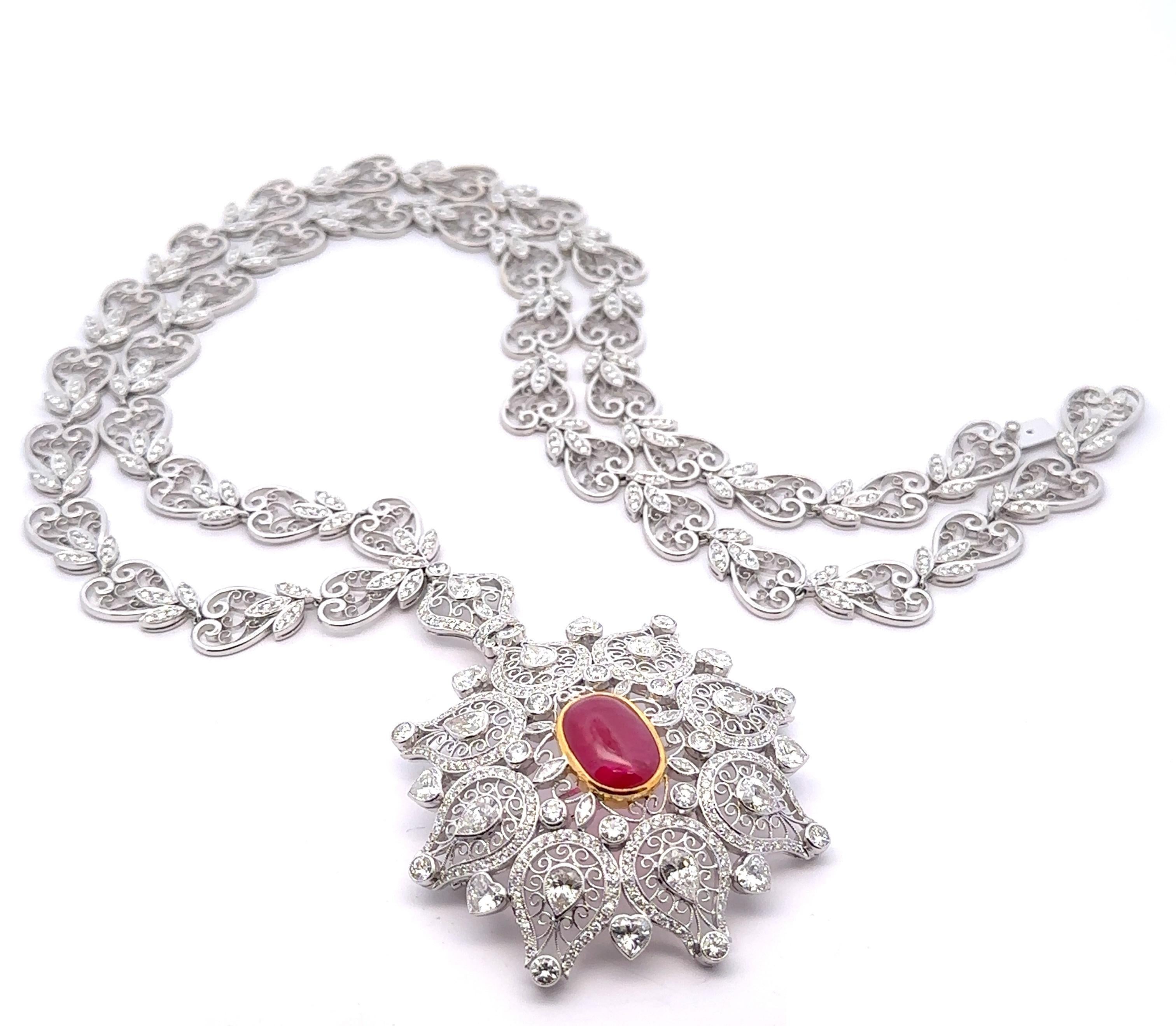 Magnífico Collar Colgante Broche de Oro Blanco GIA 26,16ctw Rubí de Birmania y Diamantes en venta 12