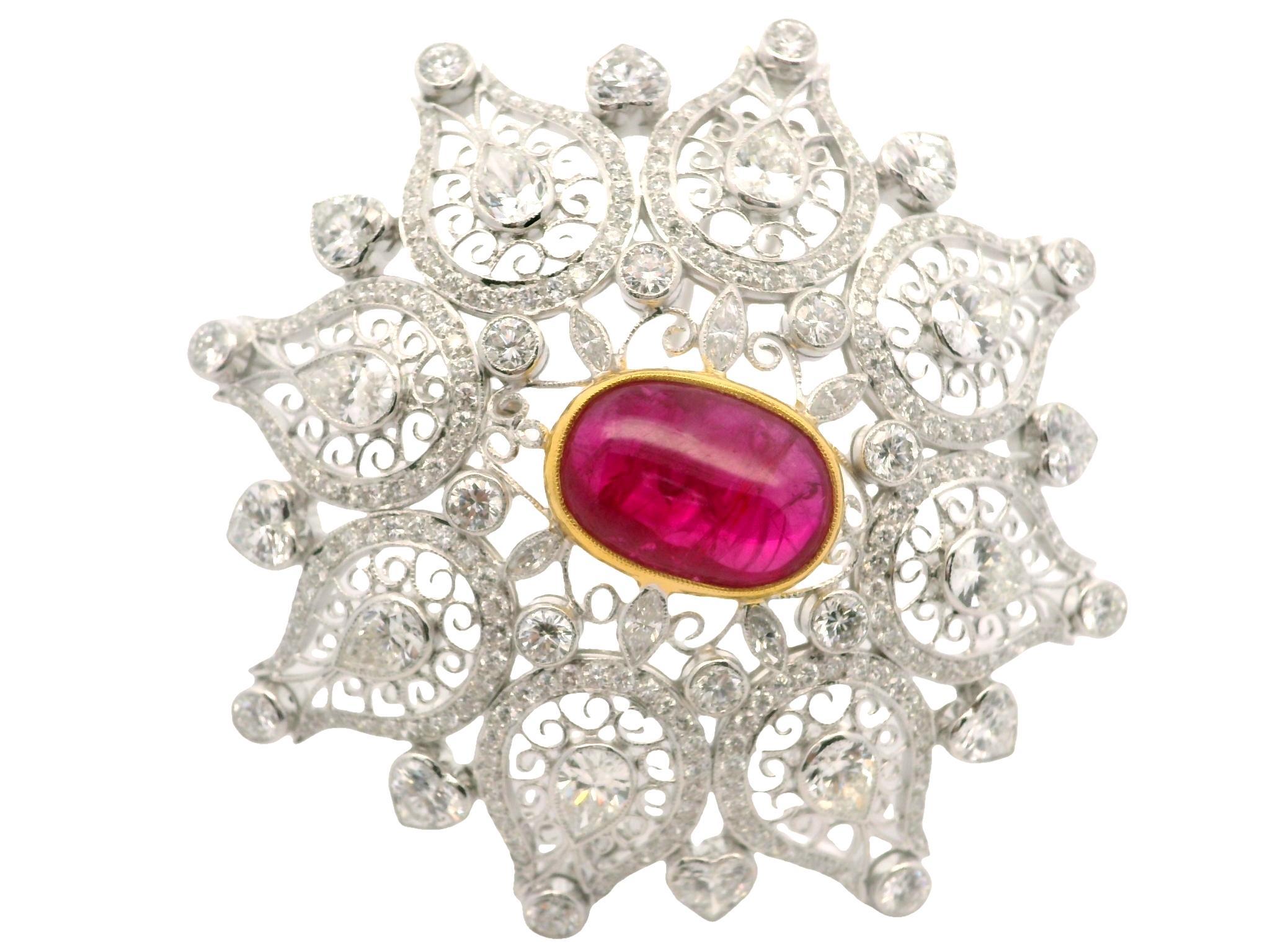 Magnífico Collar Colgante Broche de Oro Blanco GIA 26,16ctw Rubí de Birmania y Diamantes en venta 13