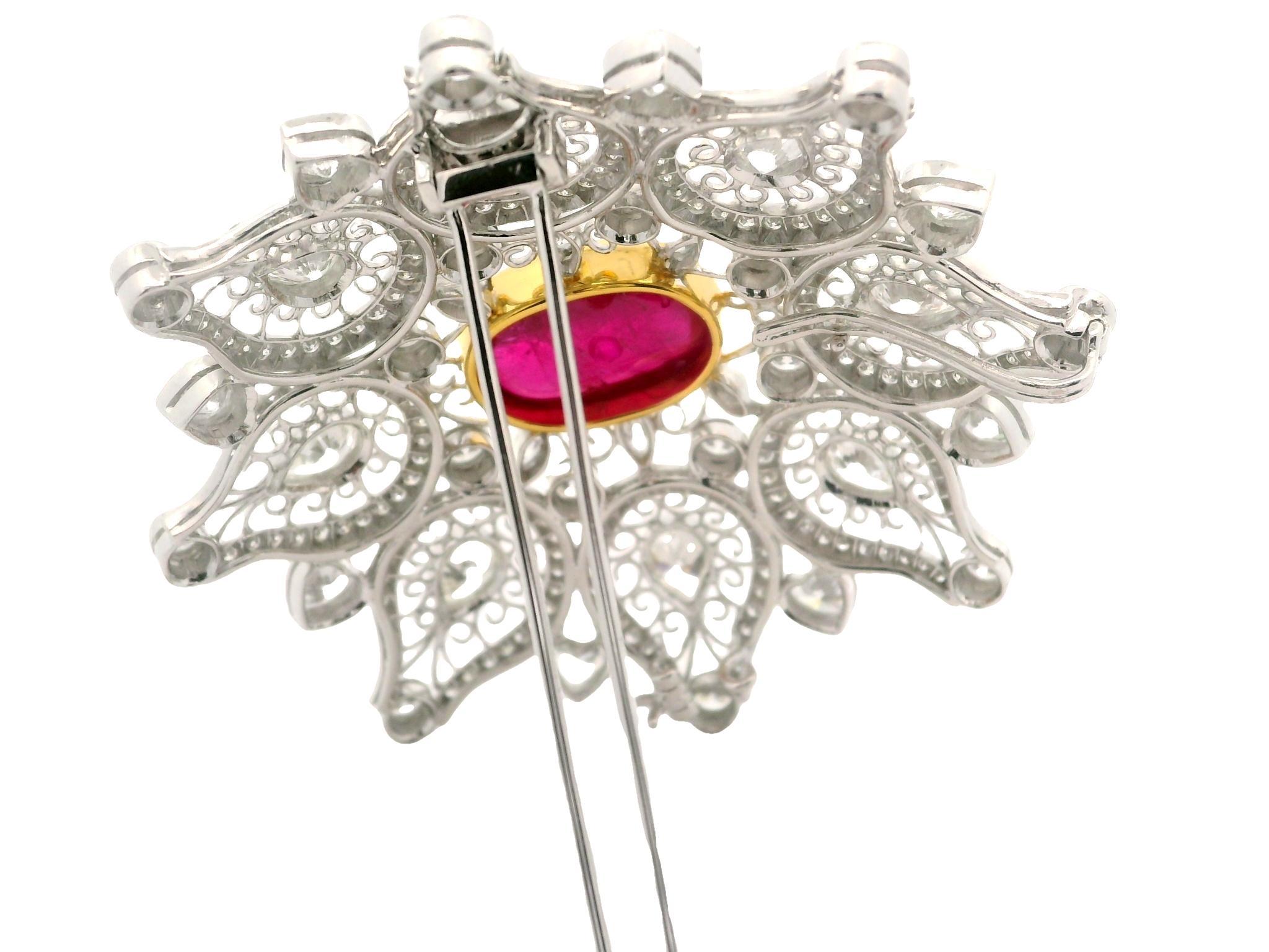 Magnífico Collar Colgante Broche de Oro Blanco GIA 26,16ctw Rubí de Birmania y Diamantes en venta 14