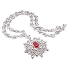 Magnífico Collar Colgante Broche de Oro Blanco GIA 26,16ctw Rubí de Birmania y Diamantes