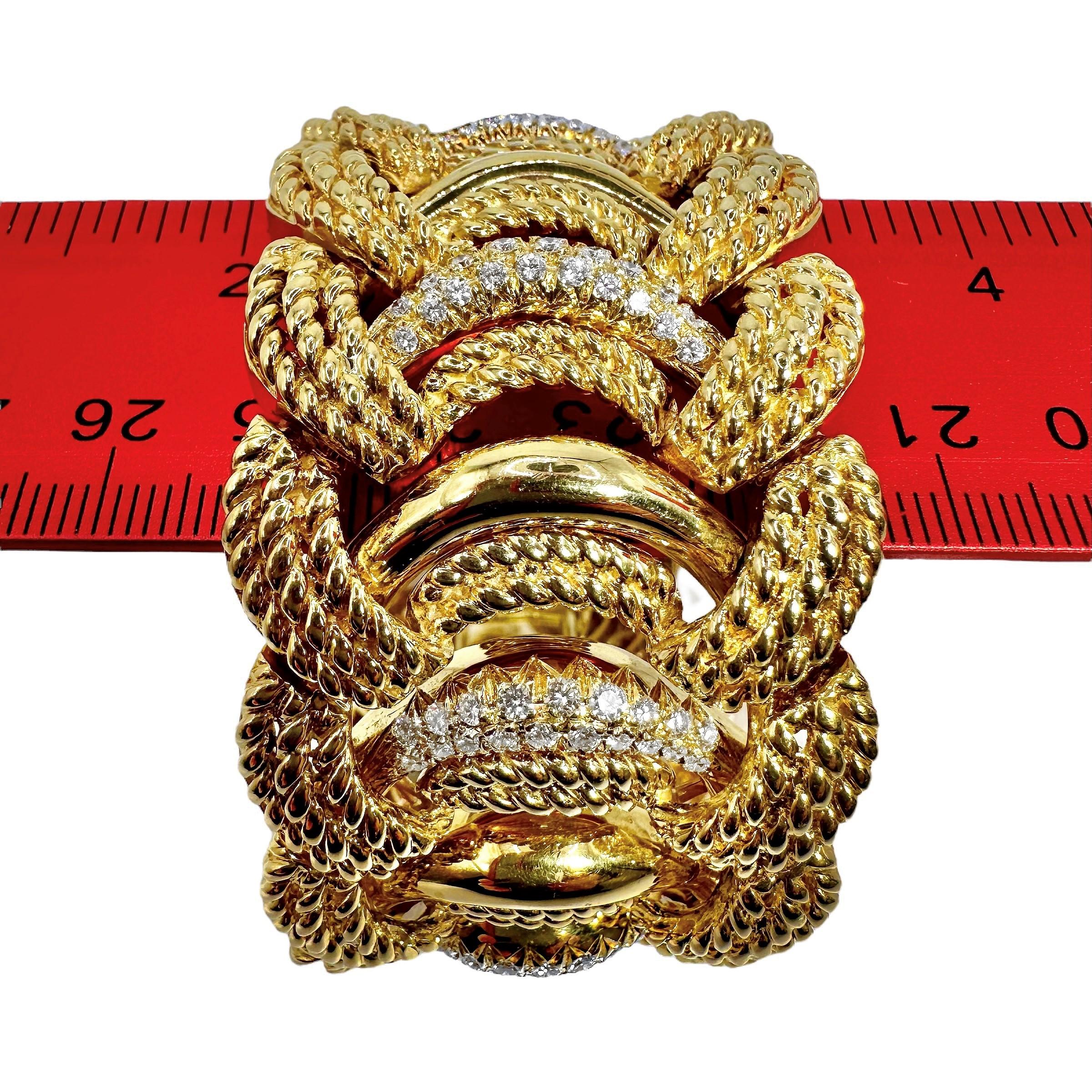 Magnificent Wide Mid-Century Italian 18K Yellow Gold & Diamond Cocktail Bracelet 1