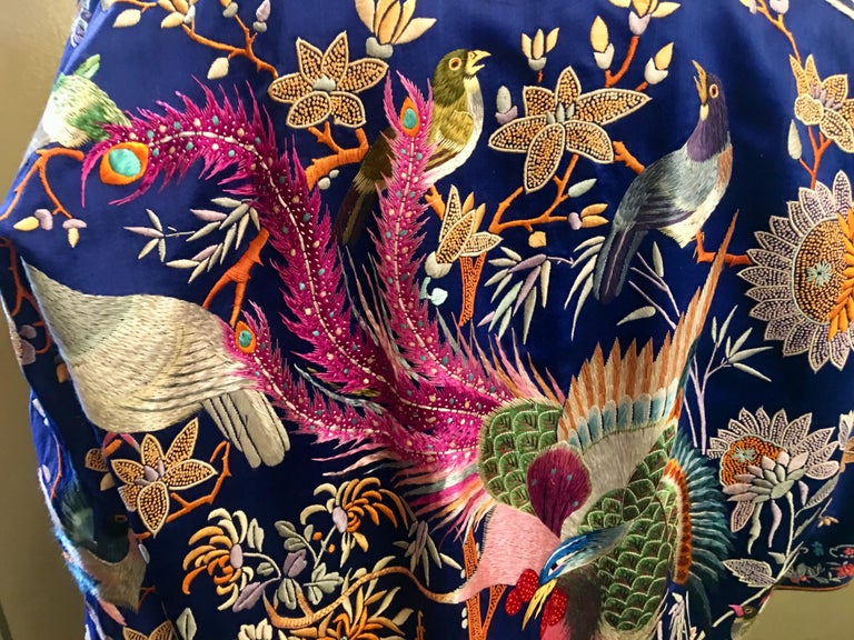 Magnificent Work of Art Hand Embroidered Chinese Silk Peacock Evening ...