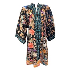 Retro Magnificent Work of Art Hand Embroidered Chinese Silk Peacock Evening Coat