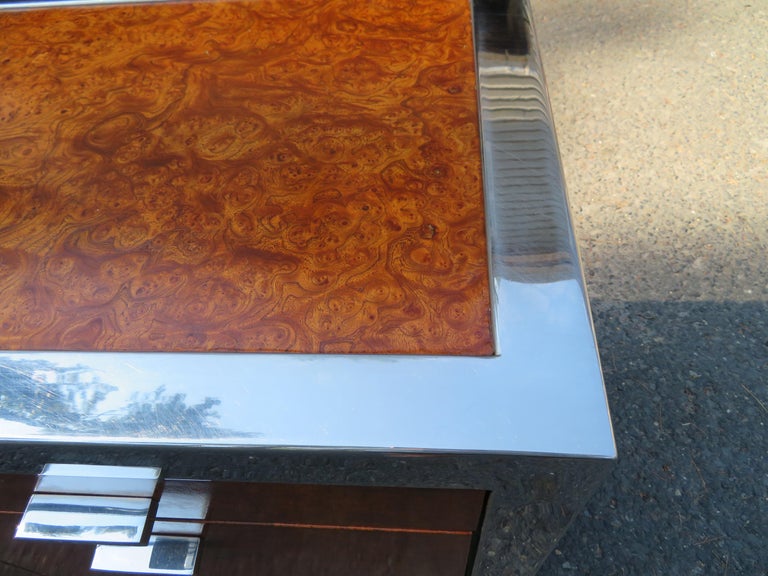 Magnificent XL Leon Rosen Pace Collection Burl Chrome Credenza Mid ...