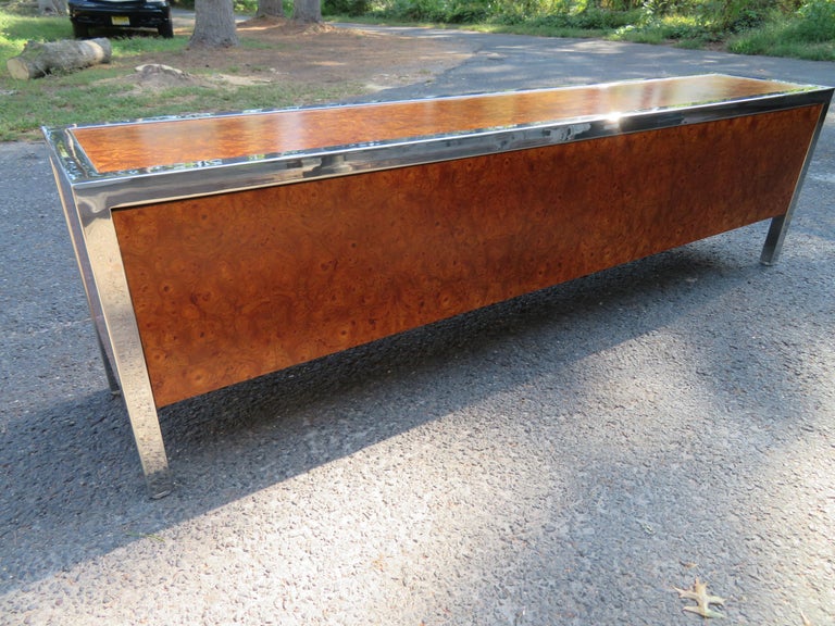 Magnificent XL Leon Rosen Pace Collection Burl Chrome Credenza Mid ...