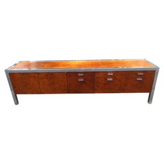 Magnificent XL Leon Rosen Pace Collection Burl Chrome Credenza Mid-Century