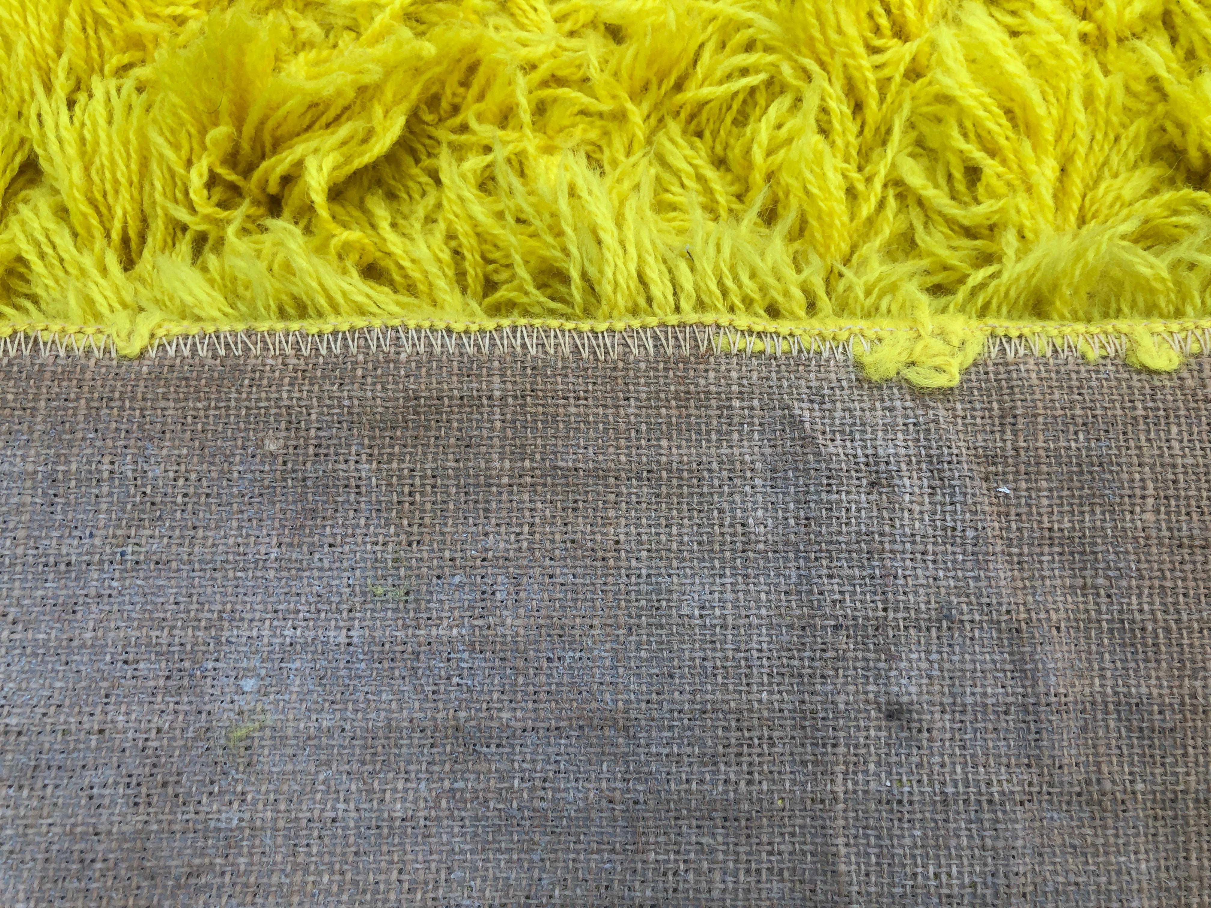 Wool Magnificent XL Room Size Canary Yellow Shag Pile Rug, Circa 60's For Sale