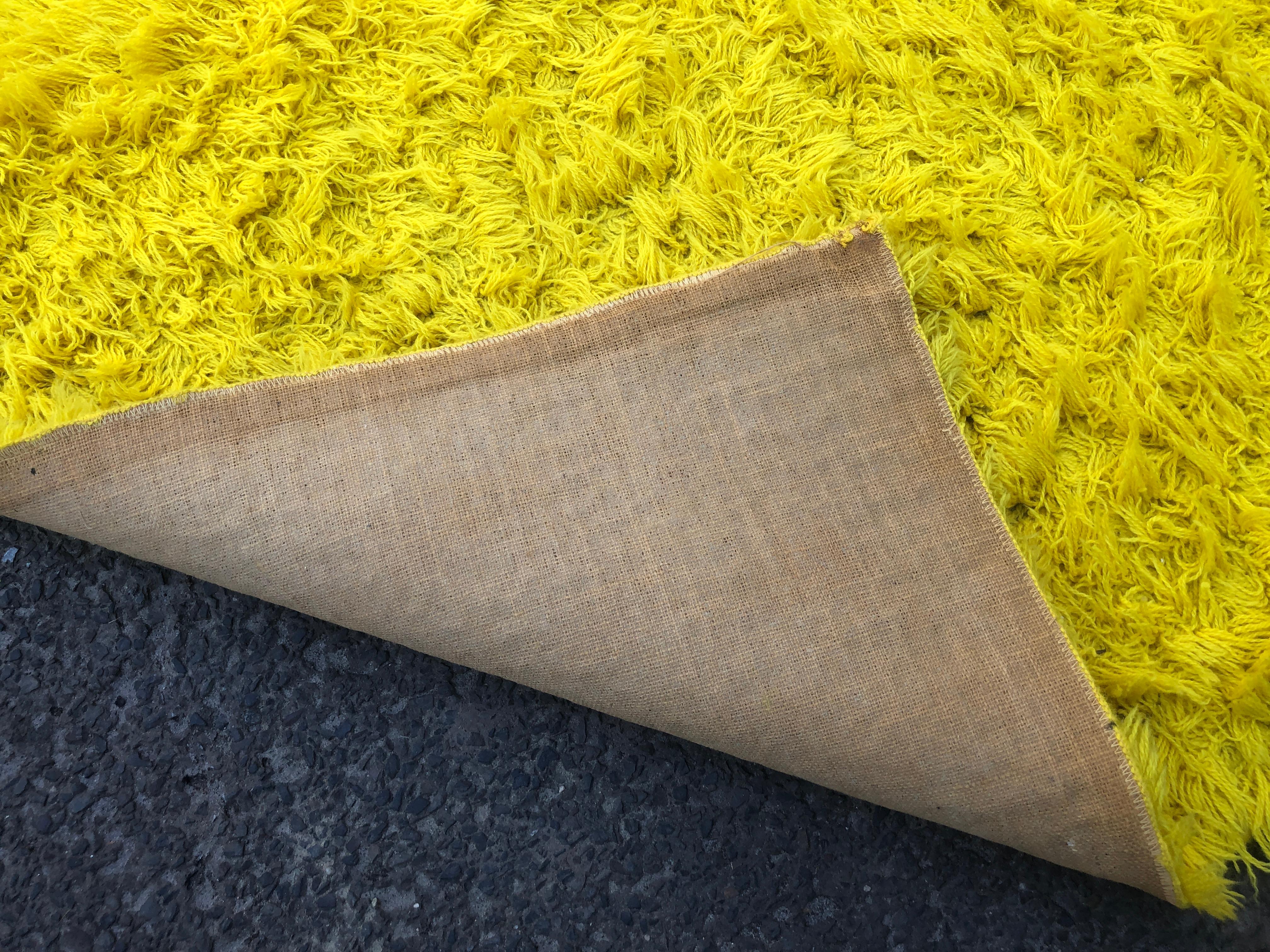 Magnificent XL Room Size Canary Yellow Shag Pile Rug, Circa 60's For Sale 1