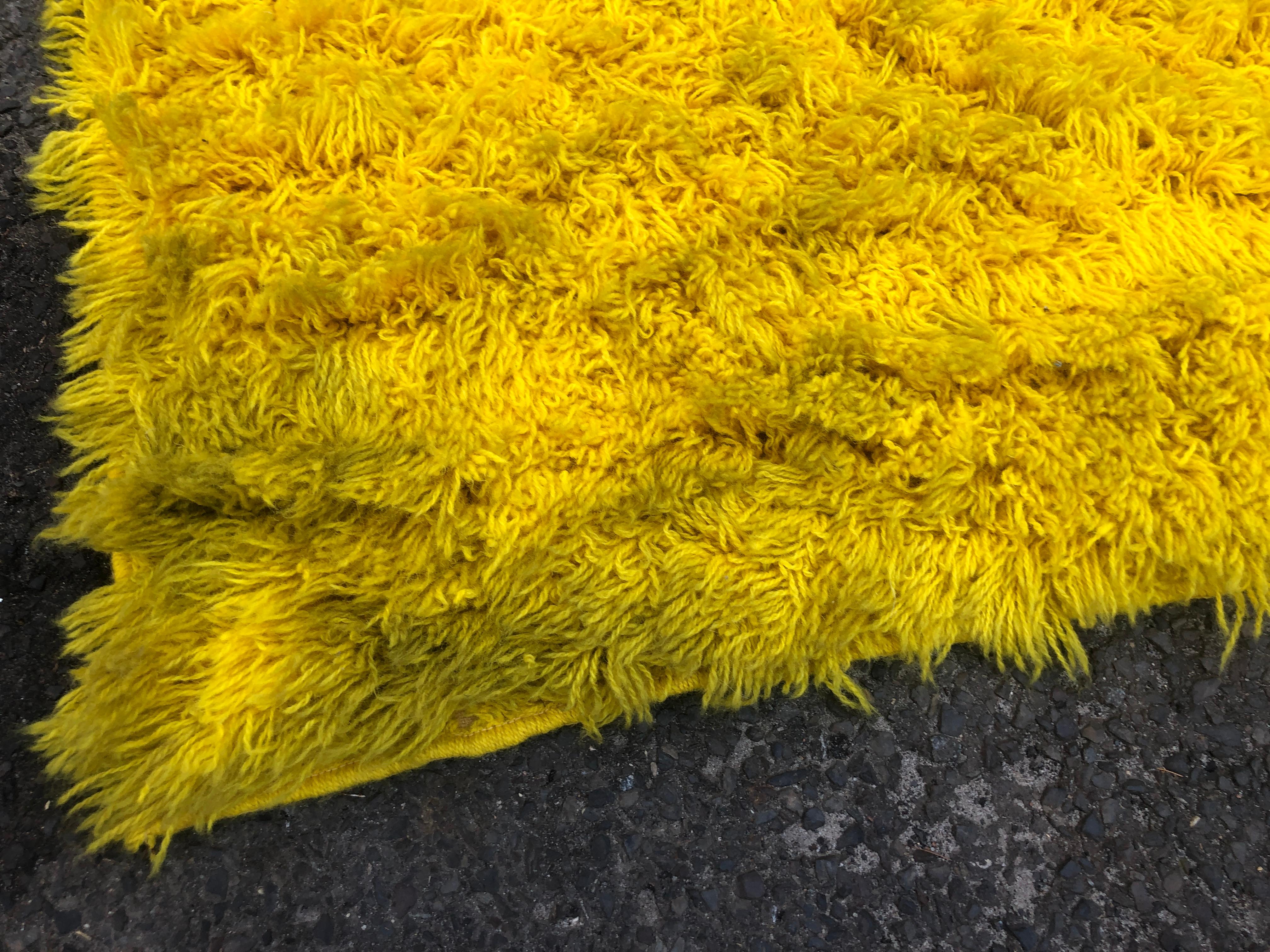 Mid-Century Modern Magnificent XL Room Size Canary Yellow Shag Pile Rug, Circa 60's For Sale