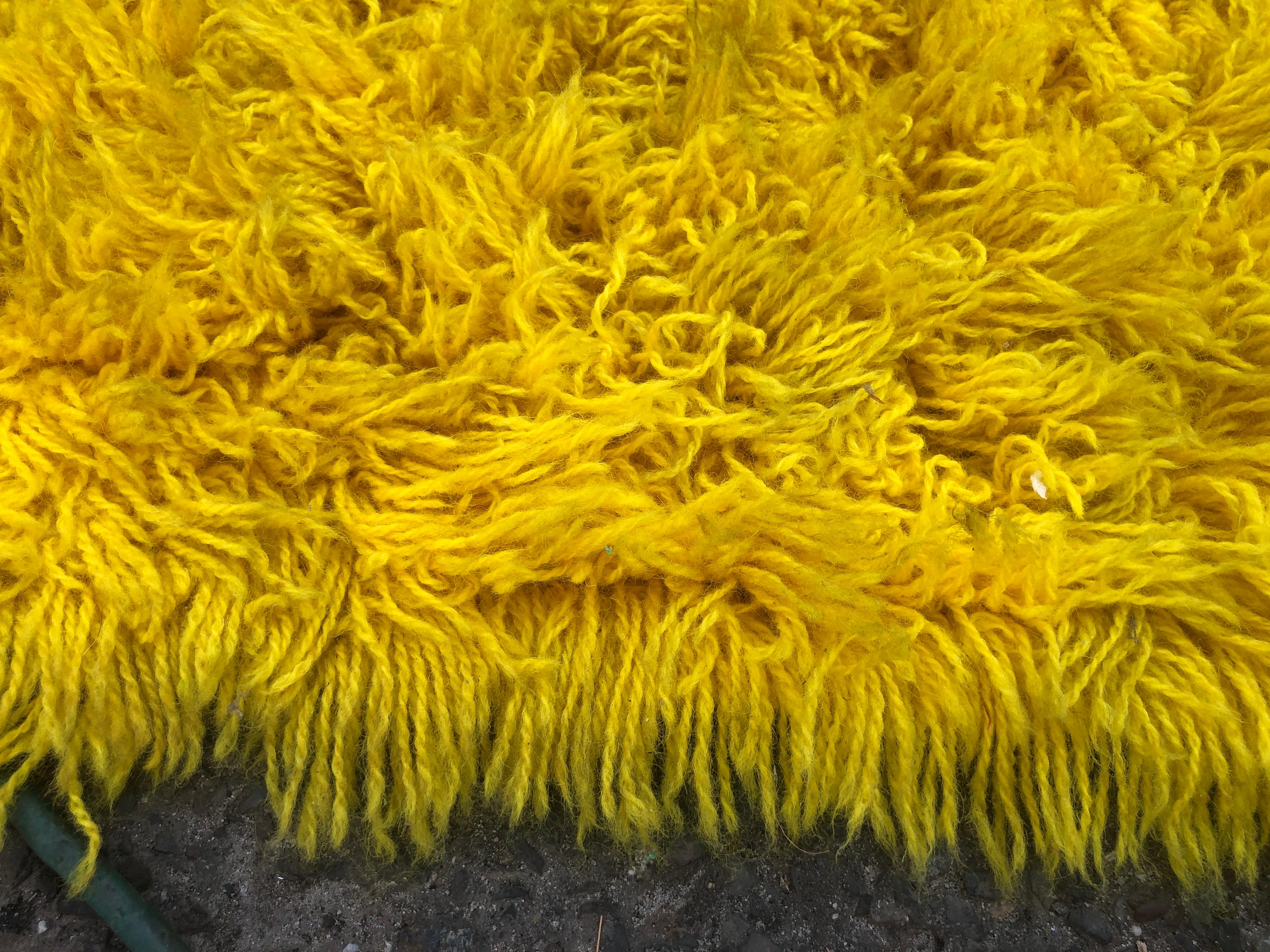 Turkish Magnificent XL Room Size Canary Yellow Shag Pile Rug, Circa 60's For Sale