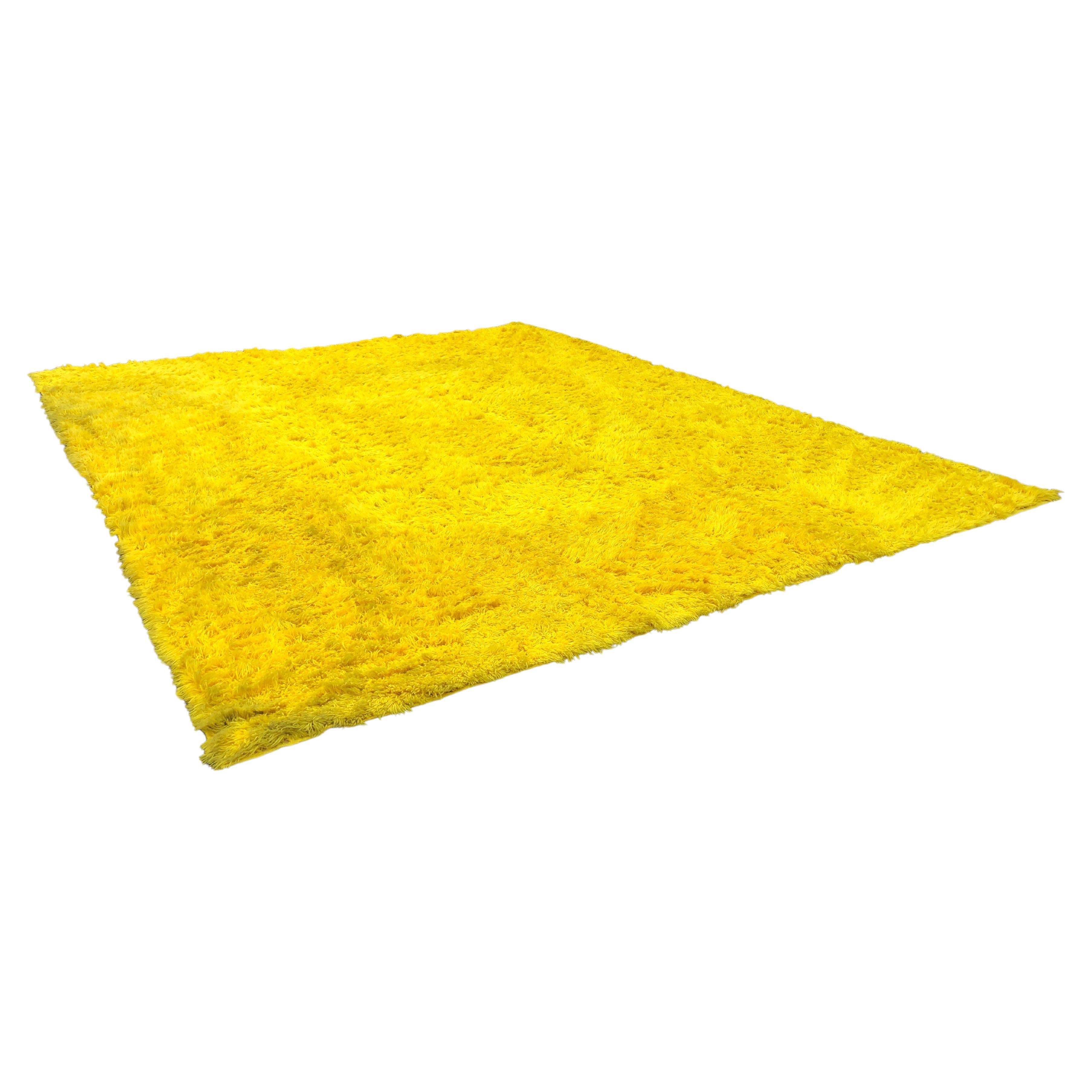 Magnificent XL Room Size Canary Yellow Shag Pile Rug, Circa 60's For Sale