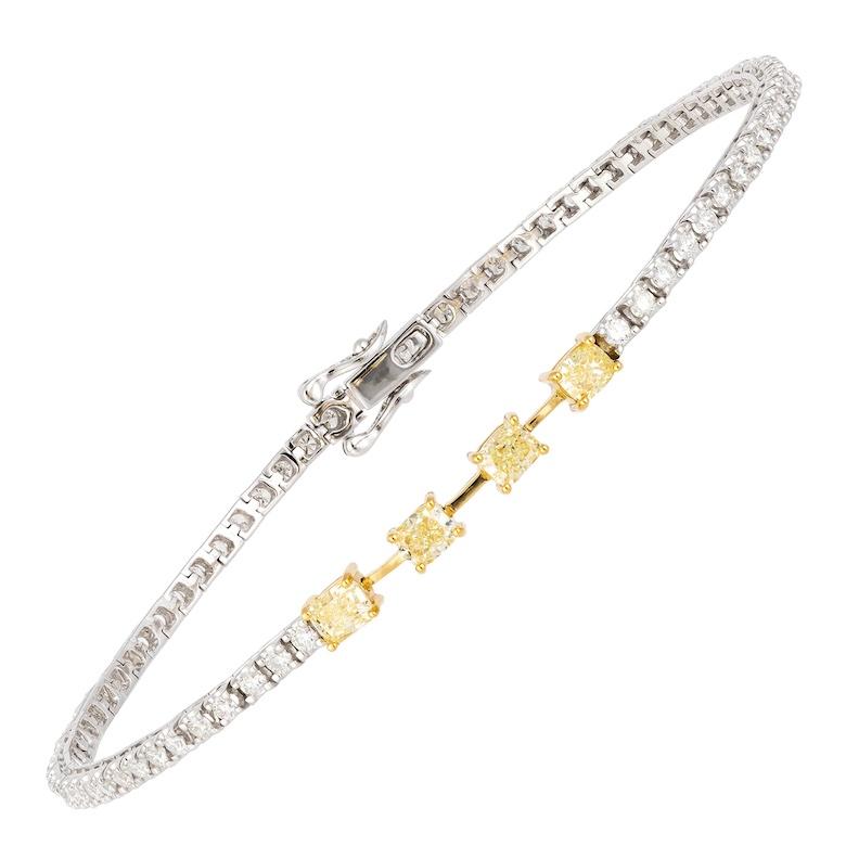 Moderne Magnifique bracelet tennis en or blanc et diamants jaunes, bijouterie fine en vente
