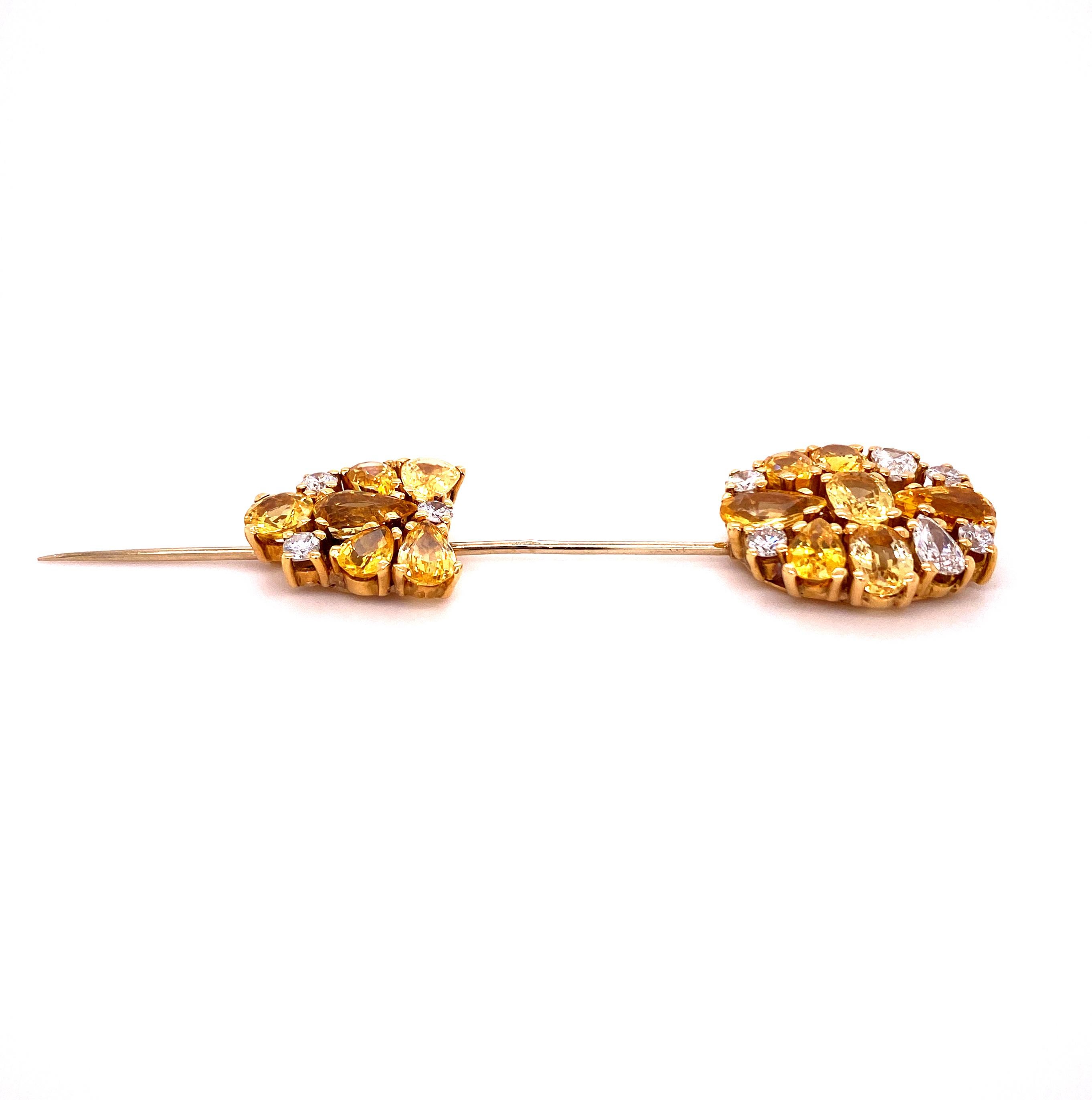 Magnificent Yellow Sapphire and Diamond Pin in 18k Yellow Gold For Sale 4