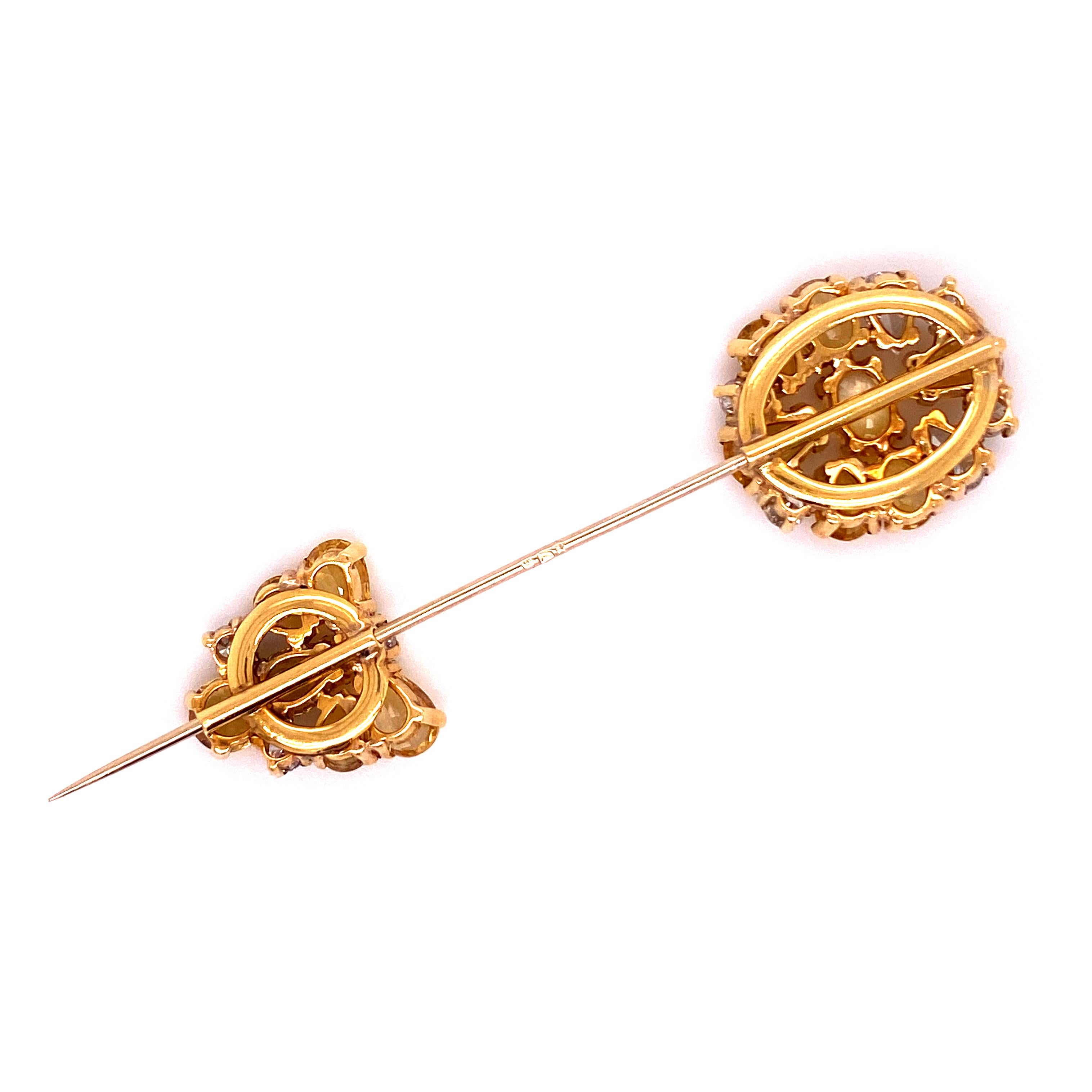 Magnificent Yellow Sapphire and Diamond Pin in 18k Yellow Gold For Sale 6