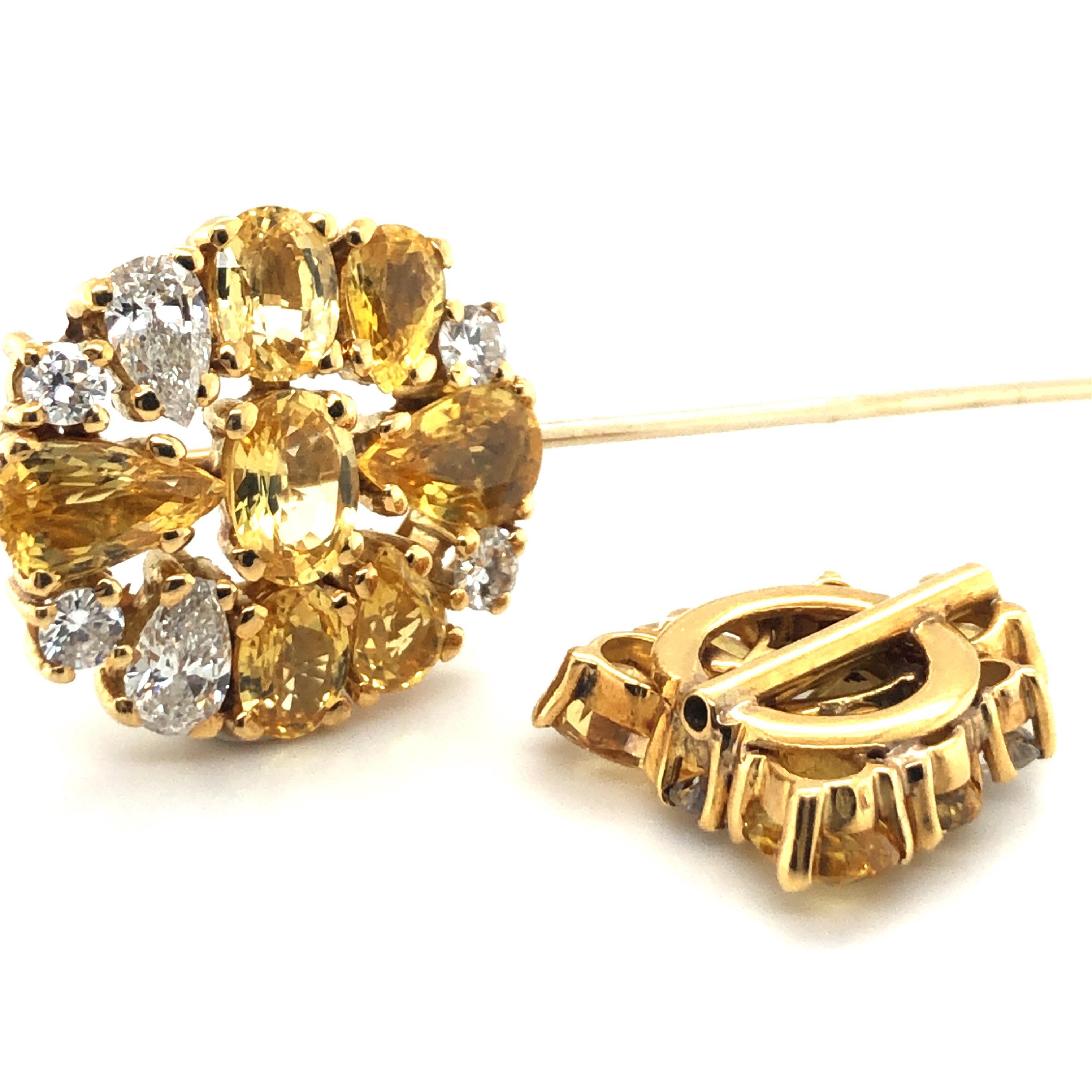 Magnificent Yellow Sapphire and Diamond Pin in 18k Yellow Gold For Sale 10