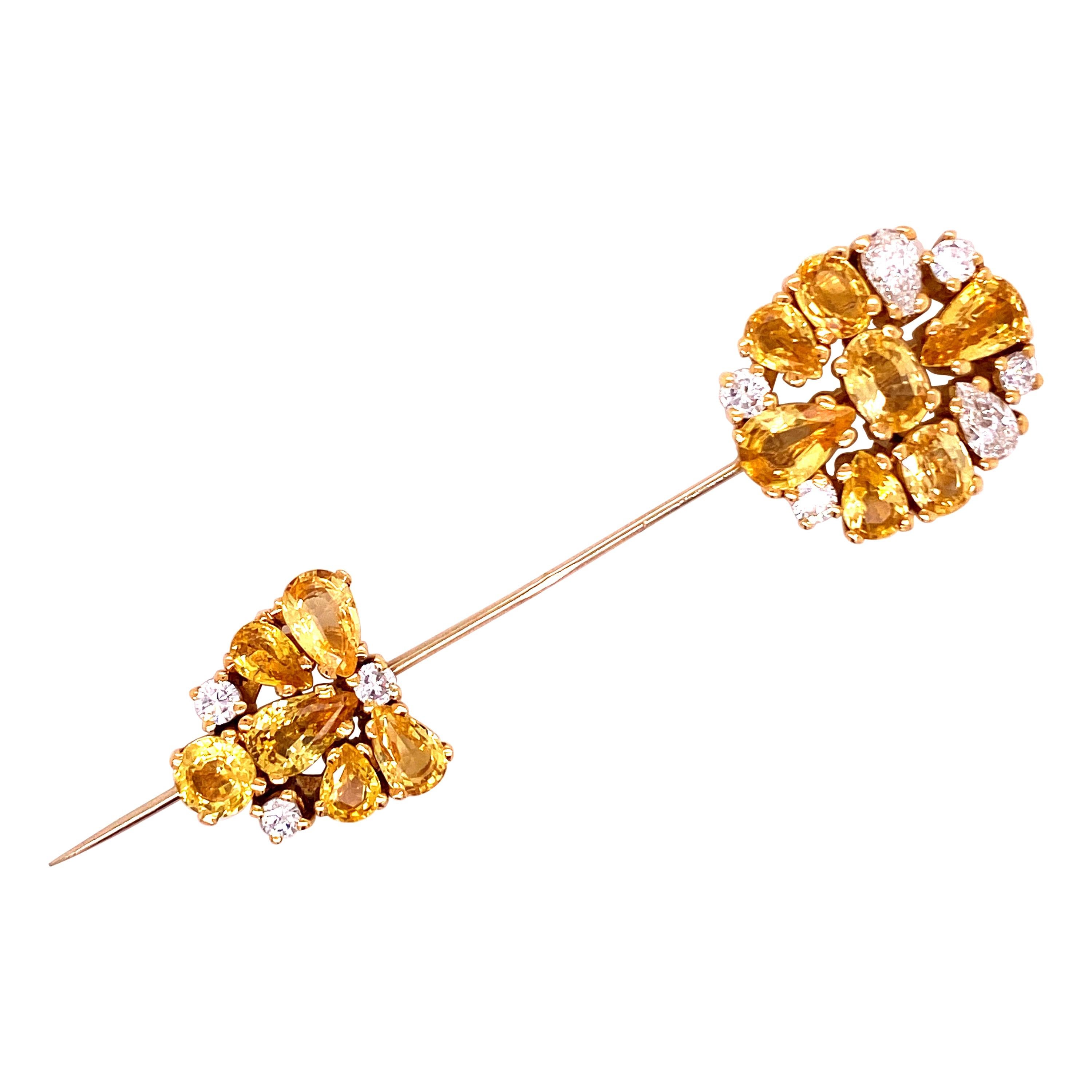 Magnificent Yellow Sapphire and Diamond Pin in 18k Yellow Gold