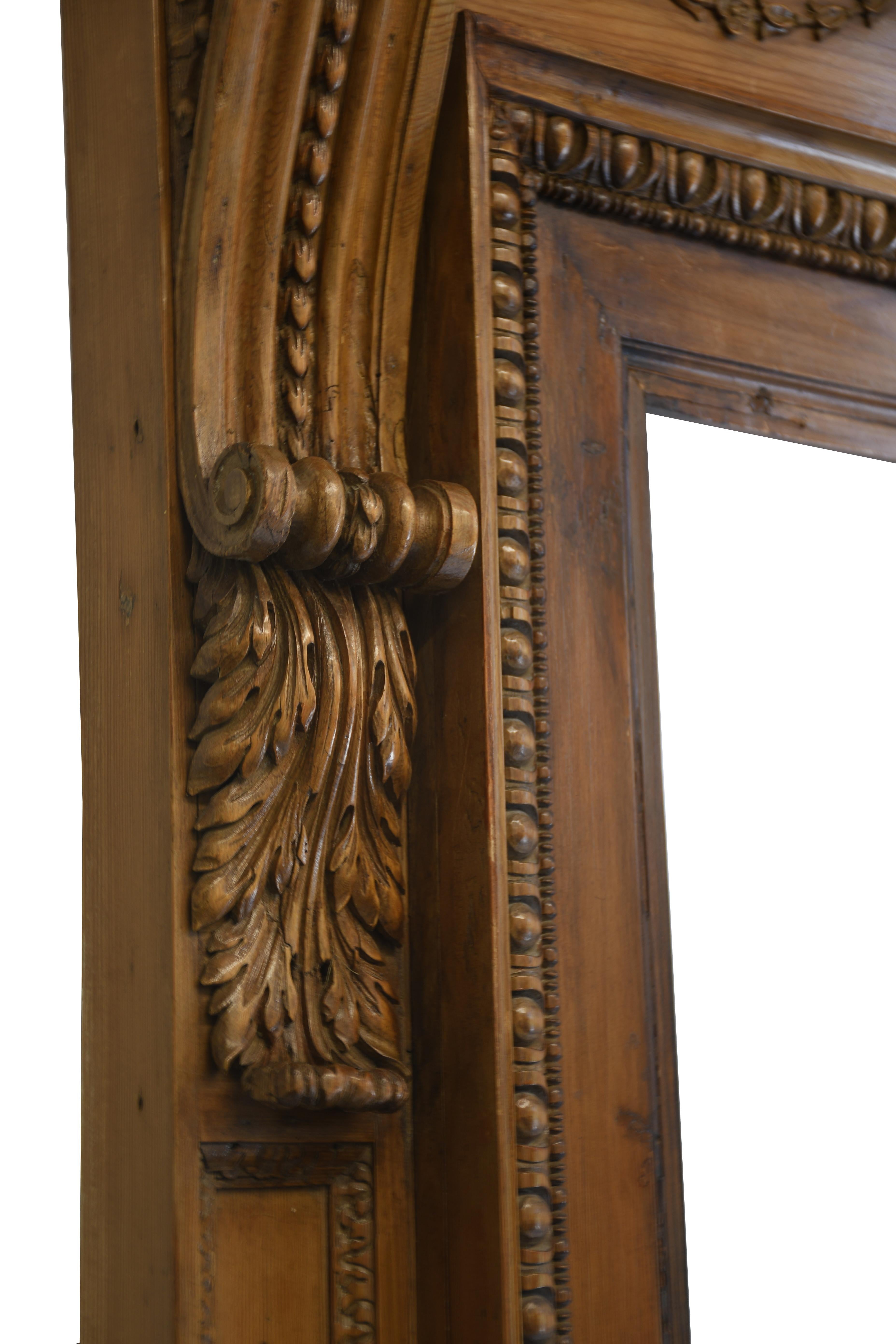 English Magnificently Carved Antique Pine Adam Doorway from England For Sale