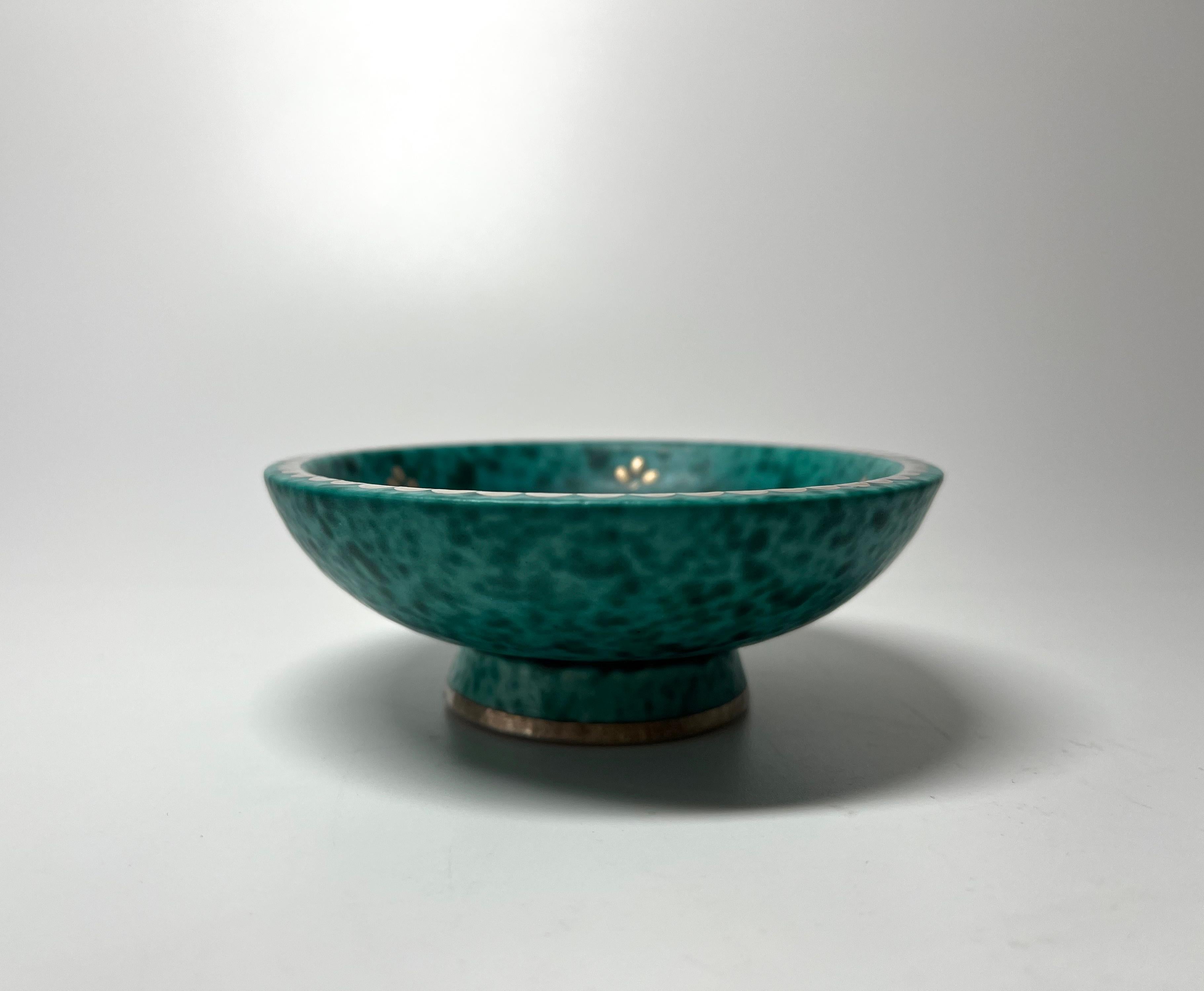 Glazed Magnificently Mottled Wilhelm Kage, Small Footed Argenta Stoneware Dish