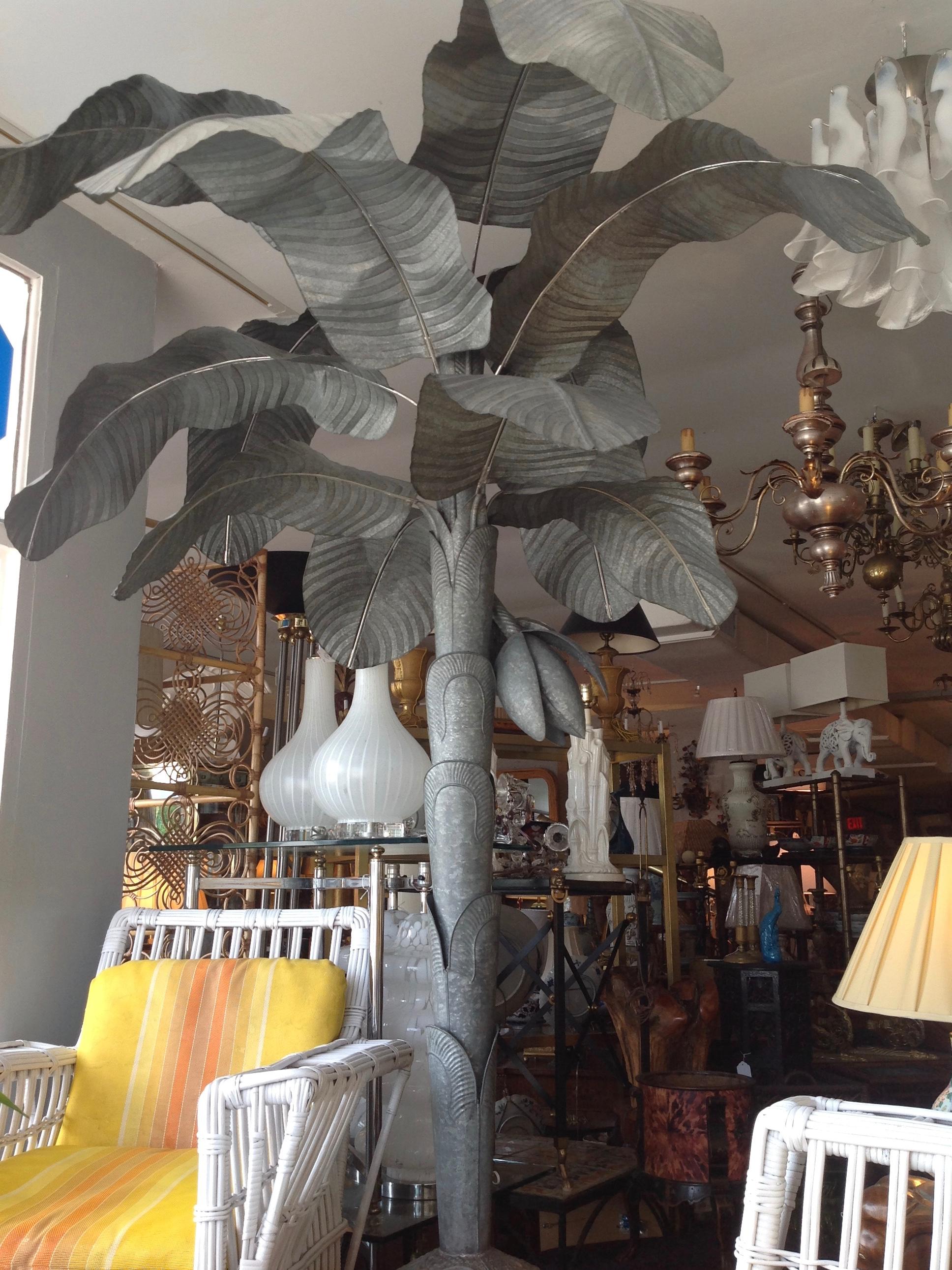 Hollywood Regency Magnificently Proportioned Life Size Tole Banana Tree