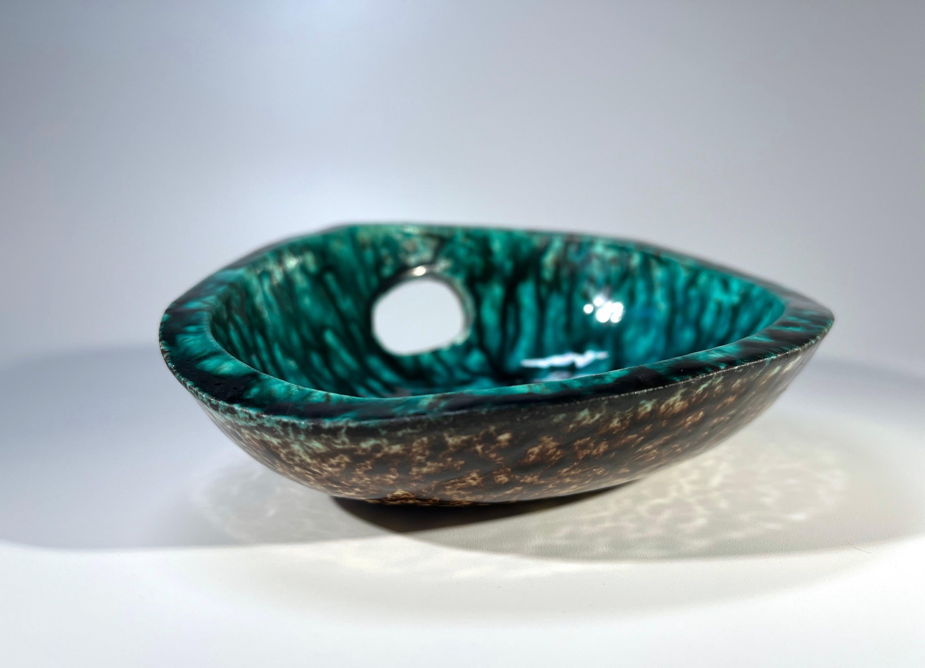 Glazed Magnificently Vivid, Sea Green Ceramic Vide-Poche By Accolay, France 1960's For Sale