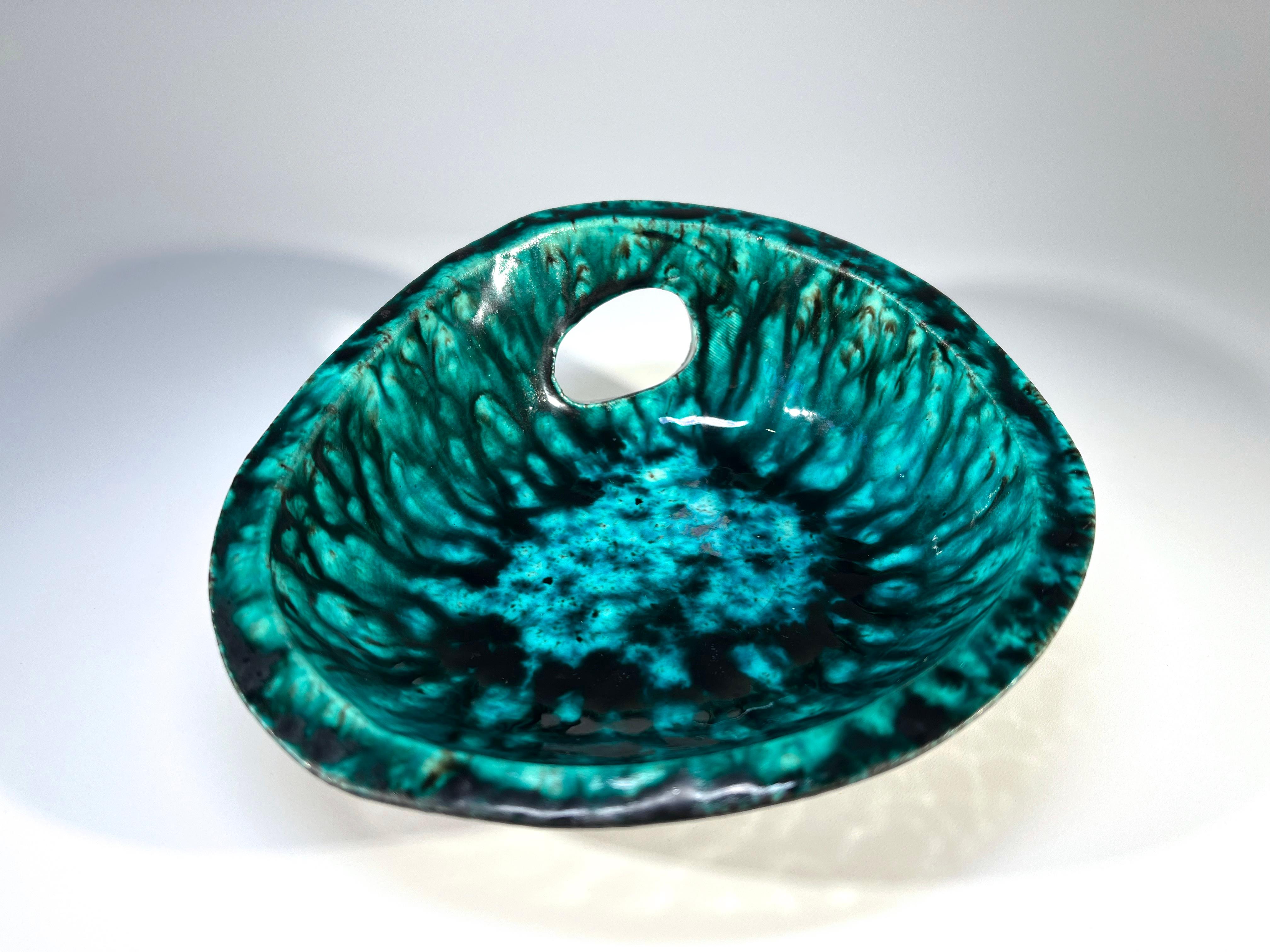 Stoneware Magnificently Vivid, Sea Green Ceramic Vide-Poche By Accolay, France 1960's For Sale