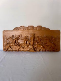 Magnifique bas-relief en bois massif, scène mythologique gréco-romaine, 20e siècle
