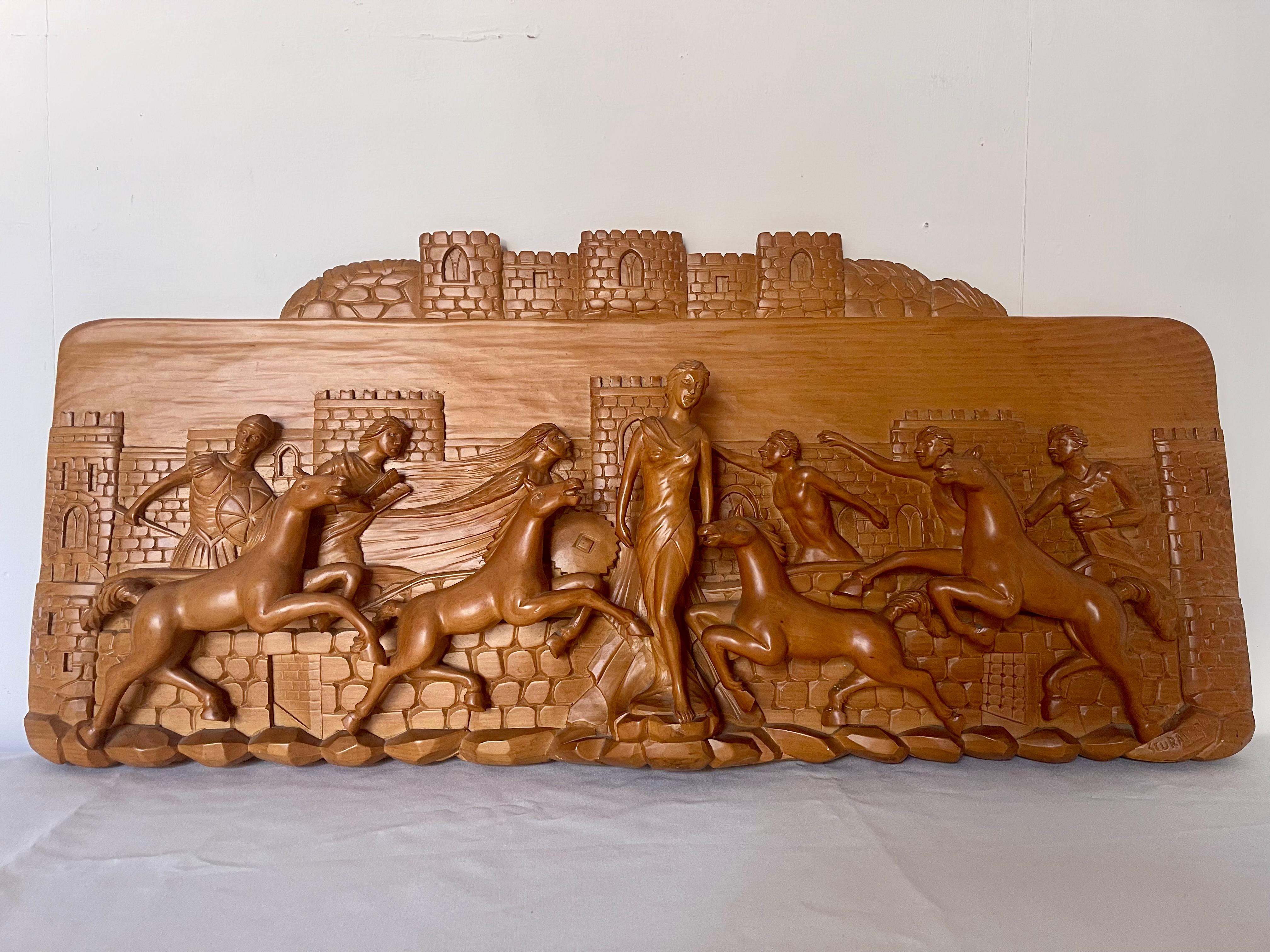 Prächtiges Basrelief aus Massivholz, griechisch-römische mythologische Szene, 20 (Holz) im Angebot