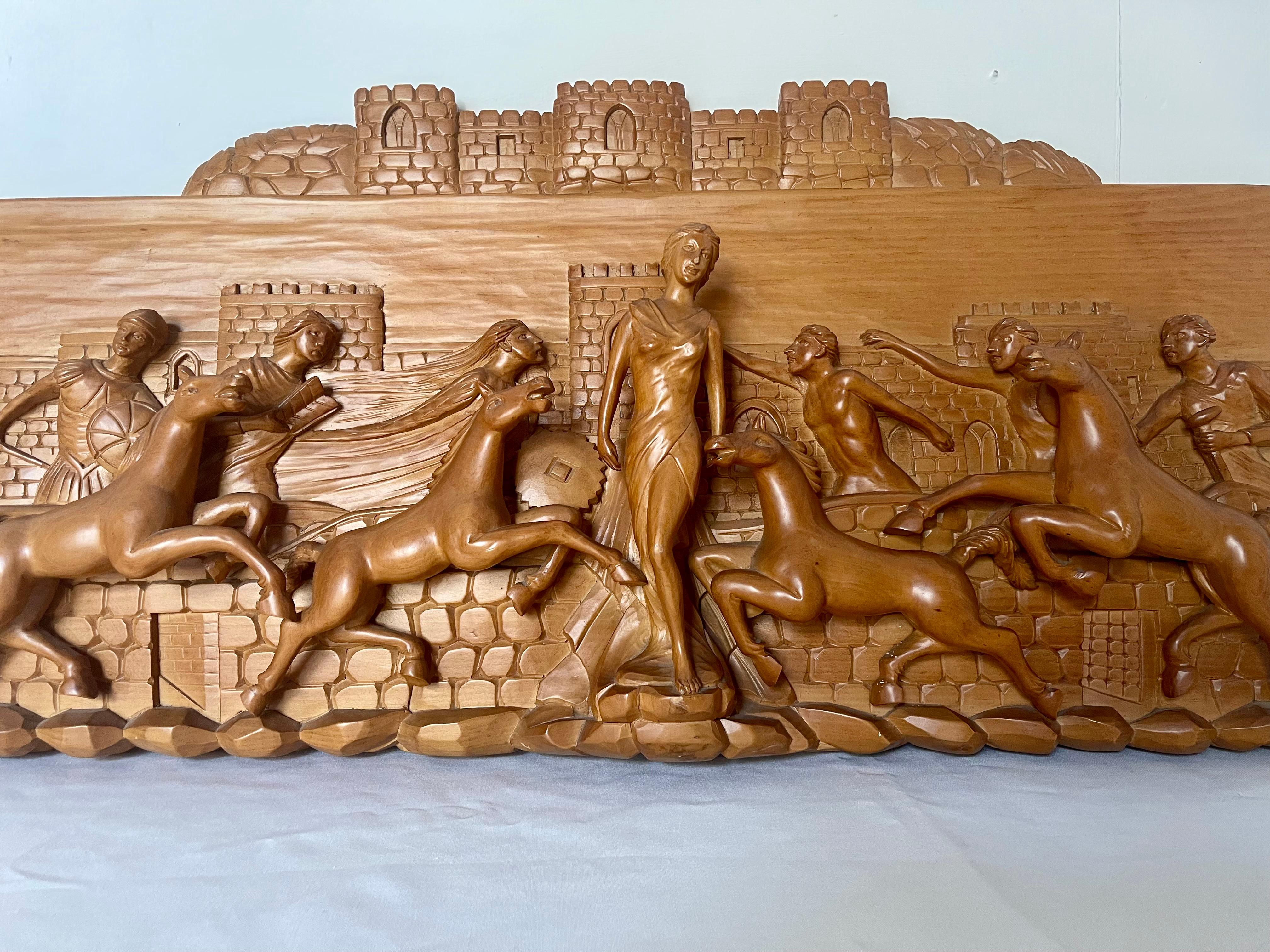 Prächtiges Basrelief aus Massivholz, griechisch-römische mythologische Szene, 20 im Angebot 1