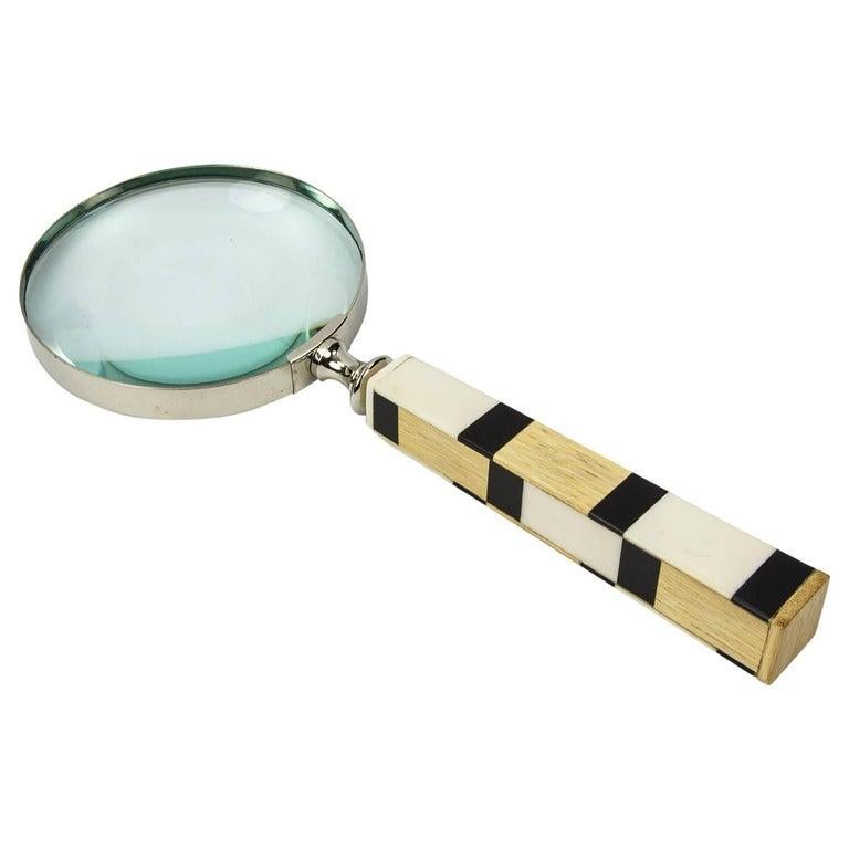 Modern Magnifier with Chrome and Celluloid Wood Handle