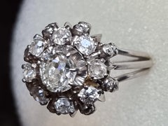 Magnifique bague en platine ancienne, 25 diamants, taille ancienne et brillante