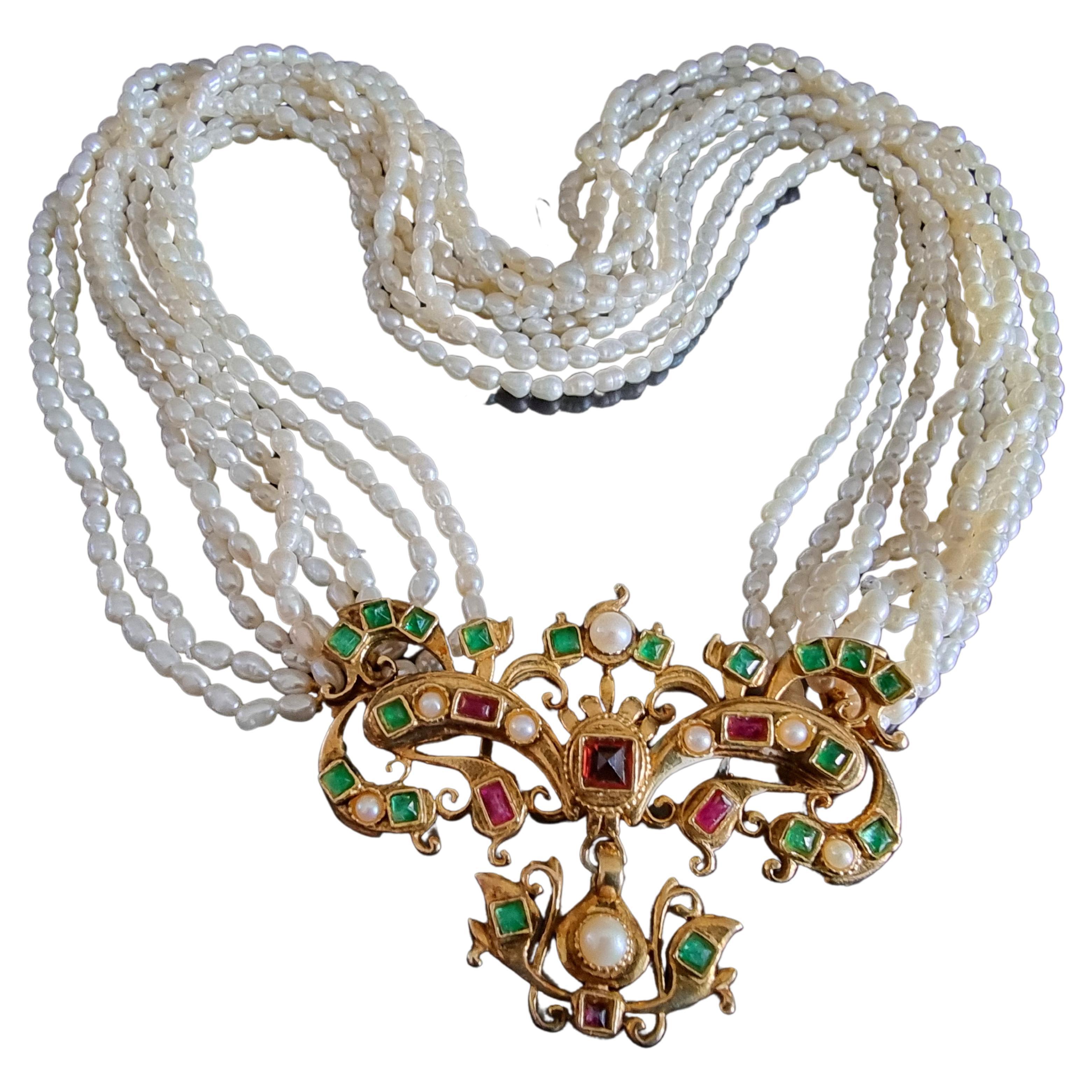 Magnificent NECKLACE vintage pearls, High Fashion, vermeil, 18th century style For Sale