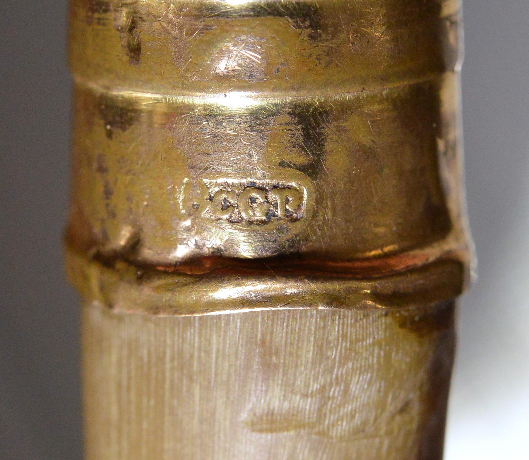 19th Century Magnifying Glass Antique Horn Handle Gold Plated Embossed Brass 19th century