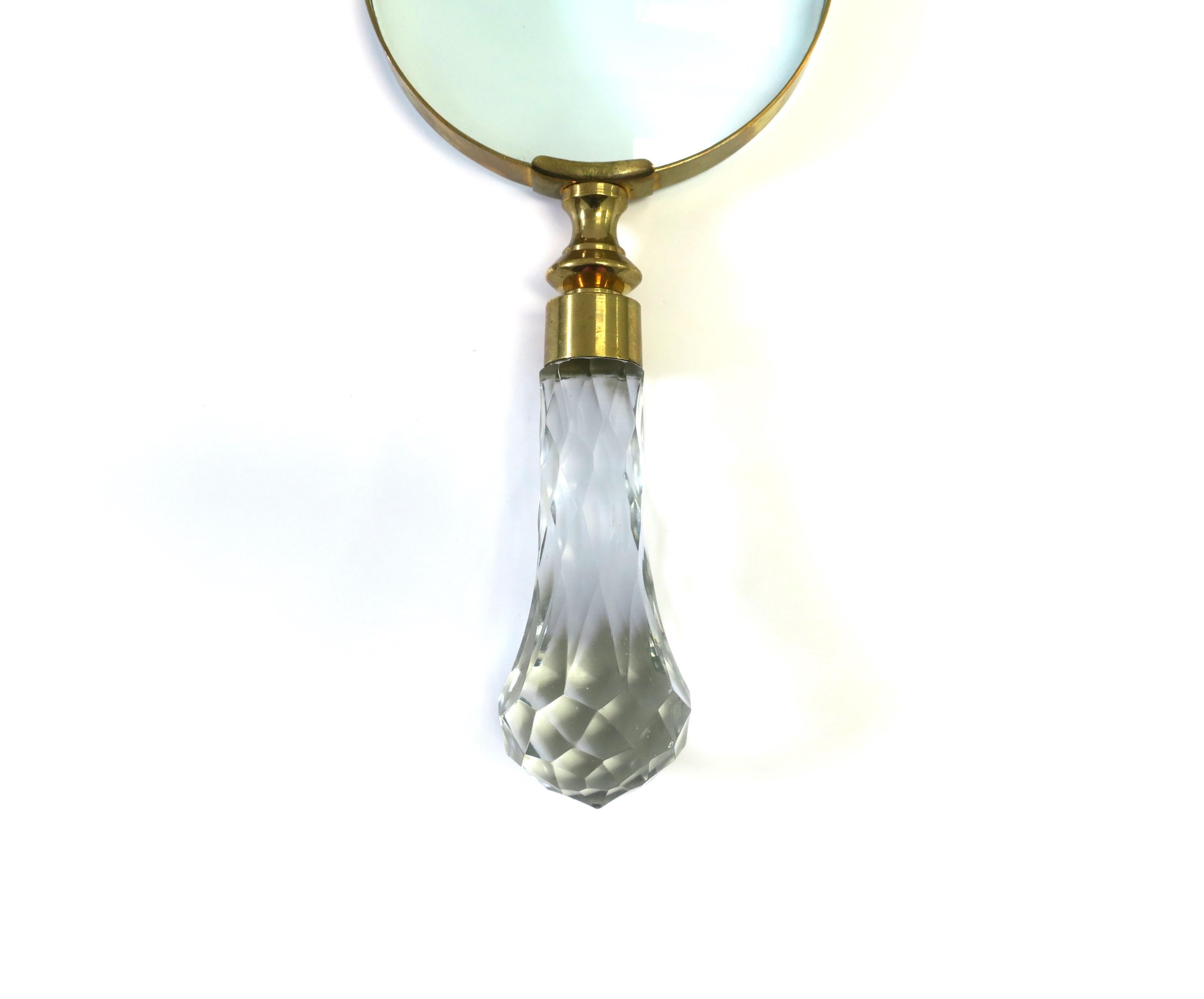 20th Century Magnifying Glass in Brass with Crystal Handle For Sale