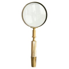 Magnifying Glass in Patinated Brass and Mother of Pearl Early 20th Century