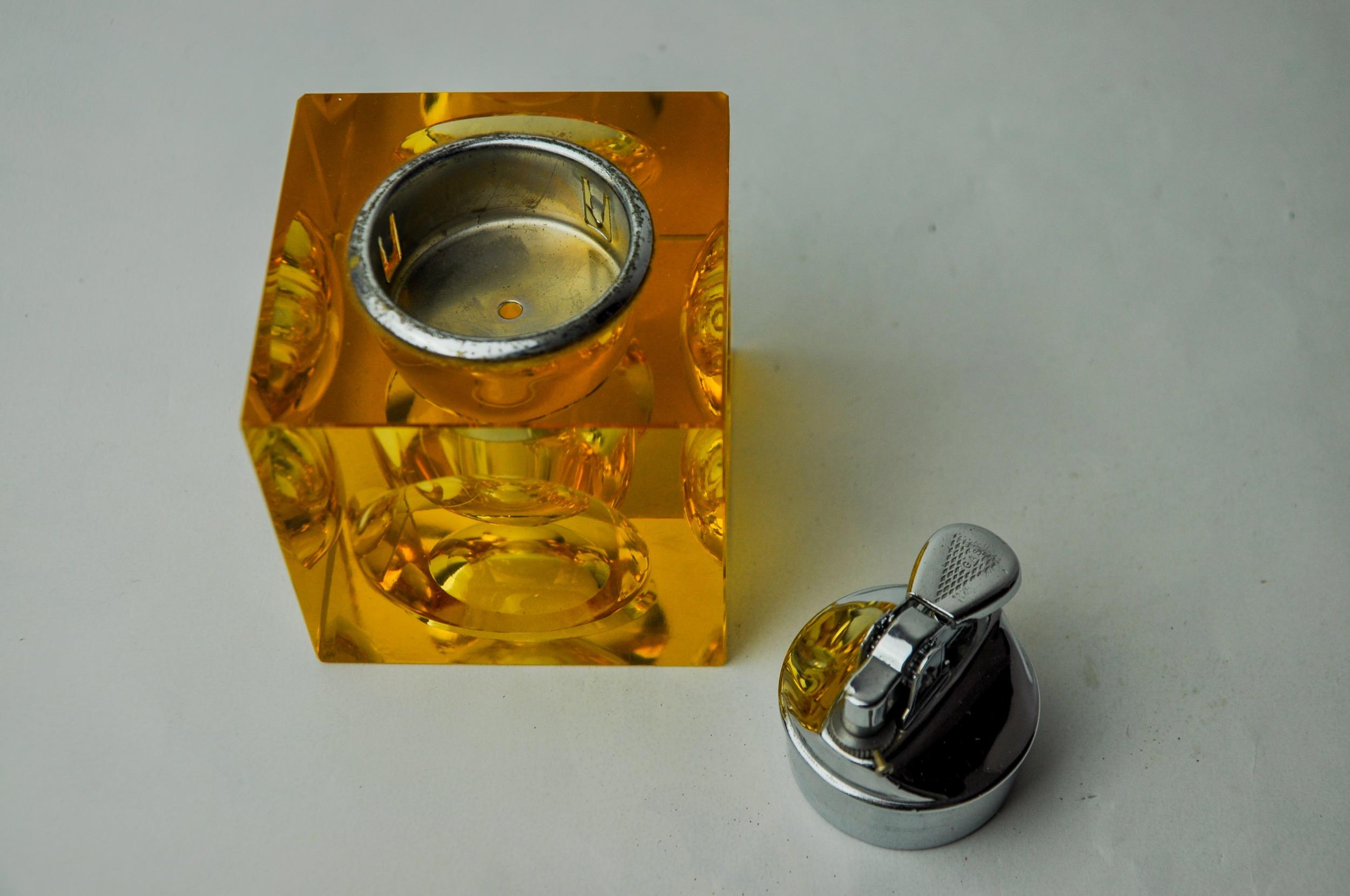 Italian Magnifying glass lighter by Antonio Imperatore, orange murano glass, Italy