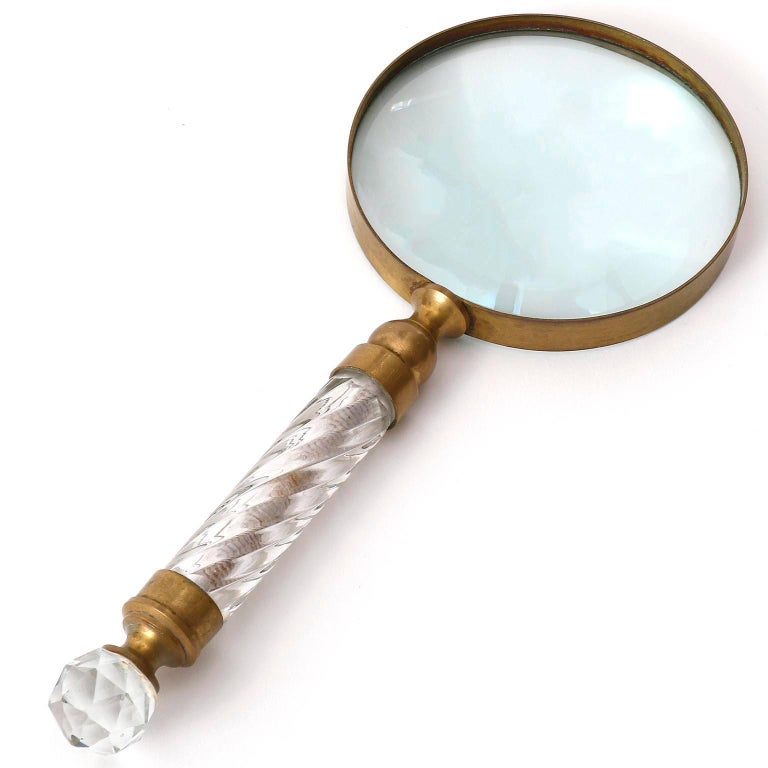 Magnifying Glass Magnifier, Brass Crystal Glass, circa 1900 For Sale at